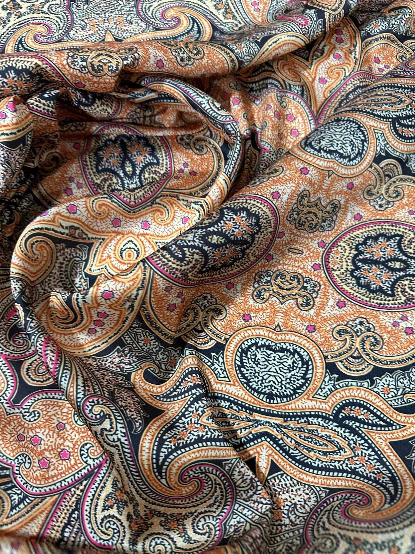 Black and Orange Paisley Fabric By Metre