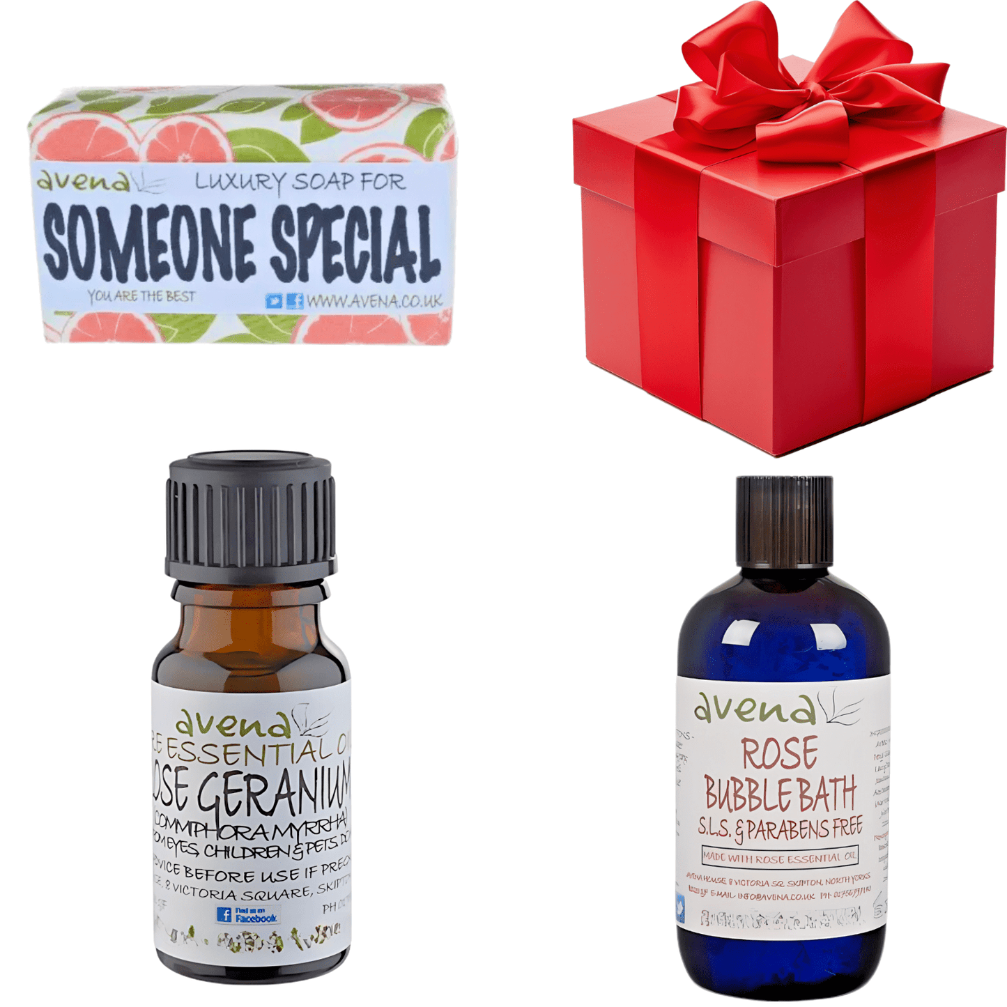 Pamper Me Gift Box – Rose Bubble Bath, Geranium Essential Oil & Soap Gift