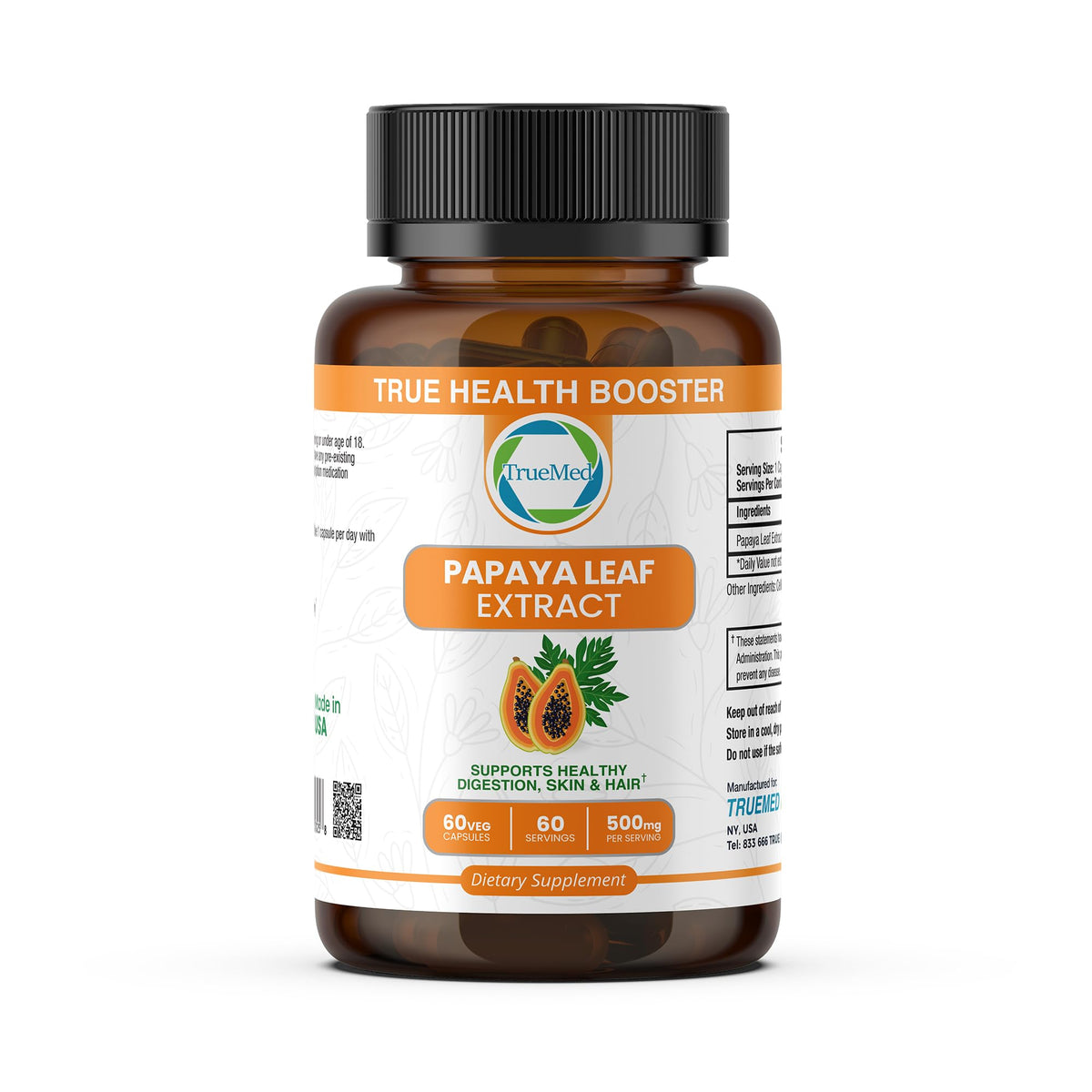 Papaya Leaf Extract 500 mg – 4X Strength, 60 Capsules | Immune Support, Digestion & Antioxidant