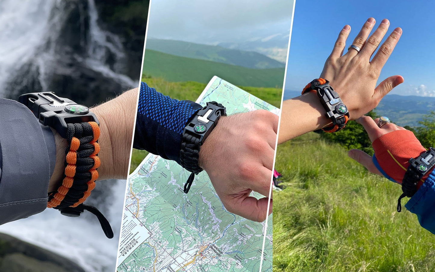 Paracord Survival Bracelet (2 Pack) | Flint & Steel Fire Starter, Whistle, Compass