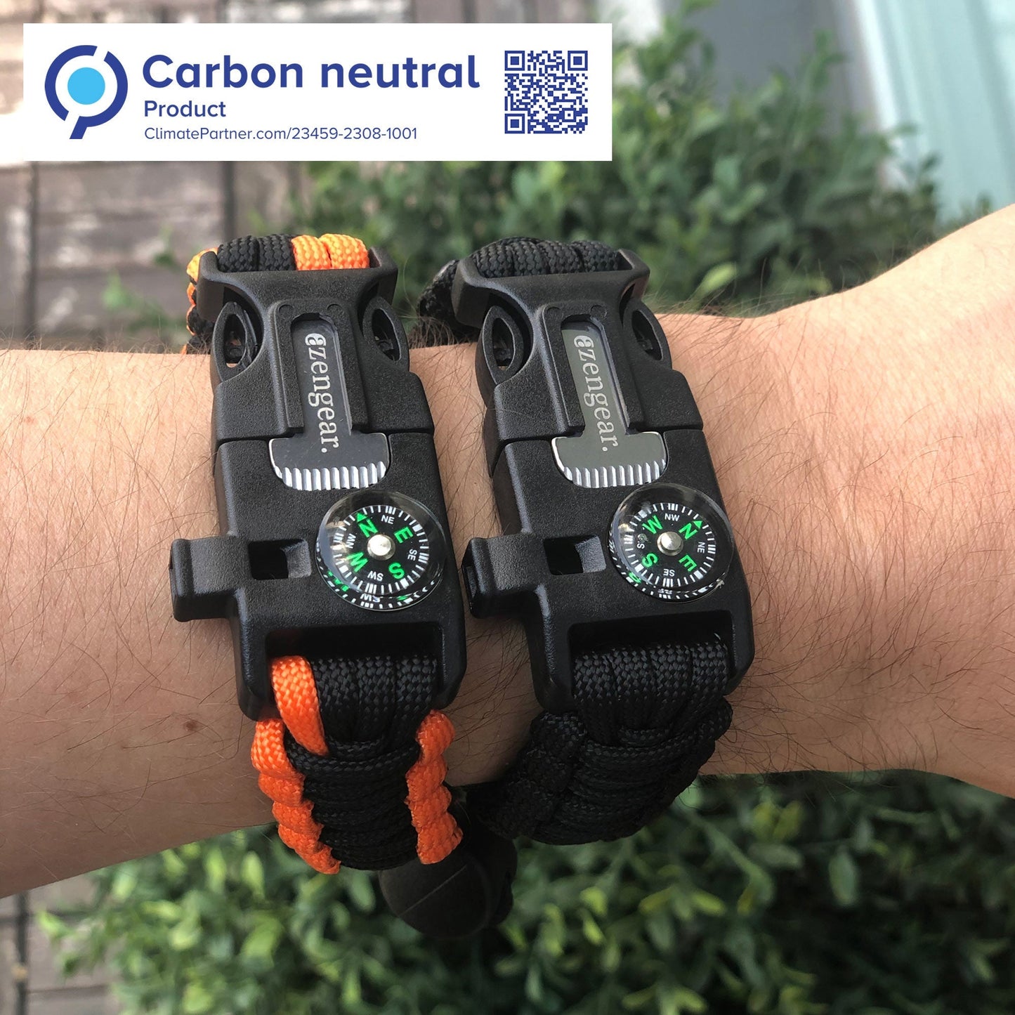 Paracord Survival Bracelet (2 Pack) | Flint & Steel Fire Starter, Whistle, Compass