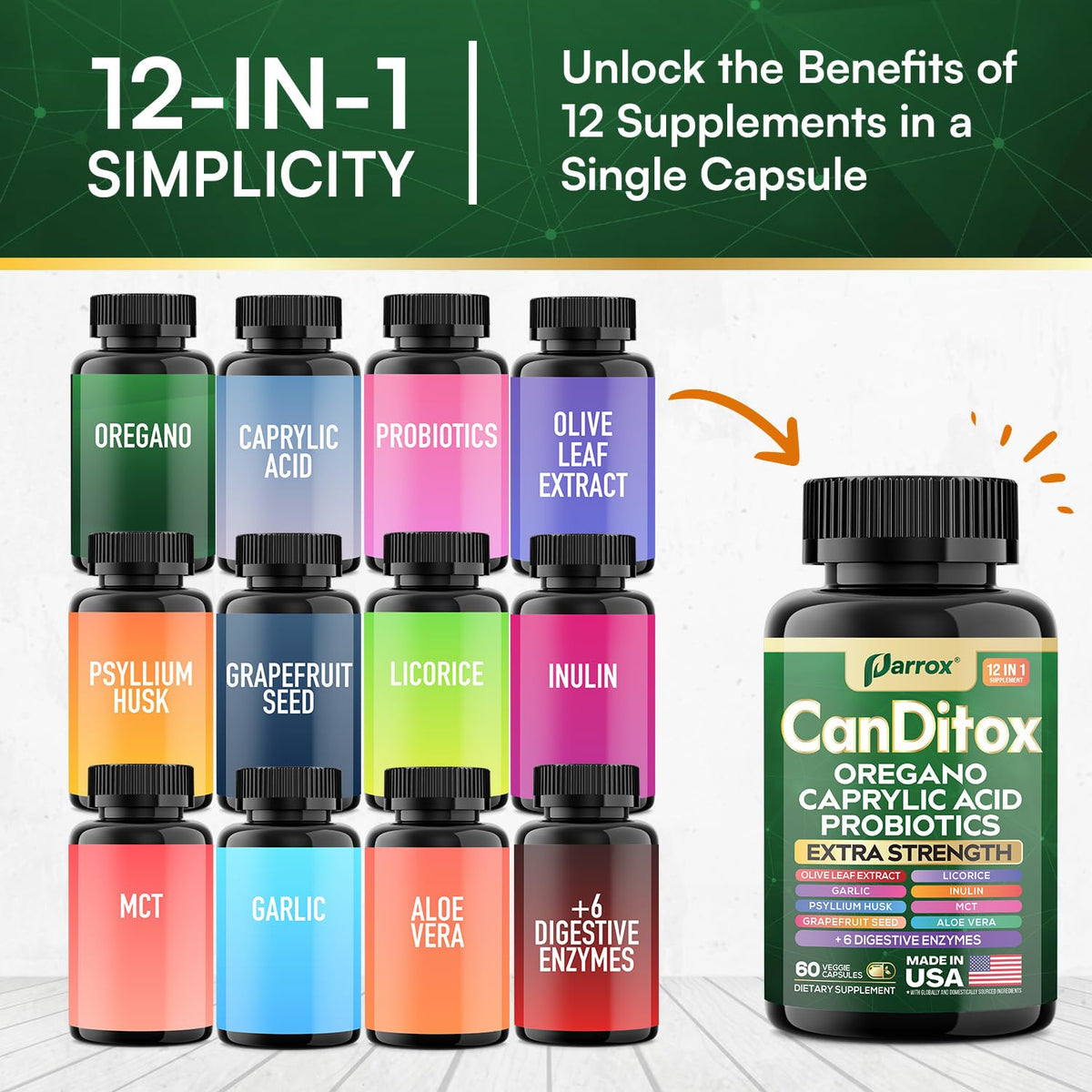 Parrox CanDitox Capsules - Oregano, Garlic, Probiotics & Digestive Enzymes (3 Pack)