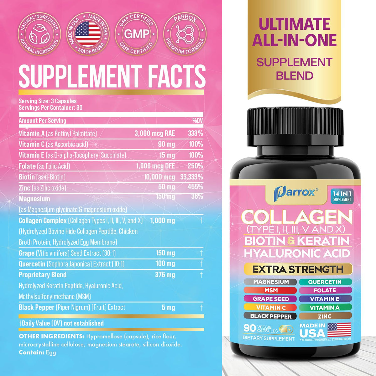 Parrox Collagen 2-Pack – 14-in-1 Beauty Capsule with Biotin, Keratin & Hyaluronic Acid