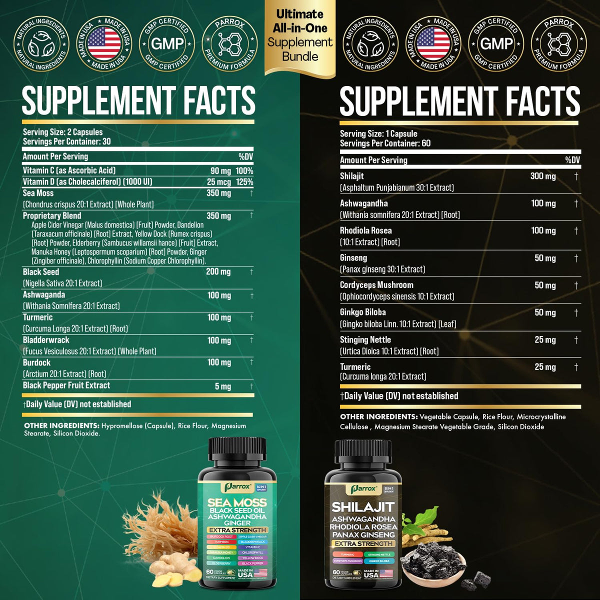 Parrox Dynamic Vitality Bundle (2 Pack) – Shilajit, Sea Moss 350mg & 22 Plant-Based Ingredients