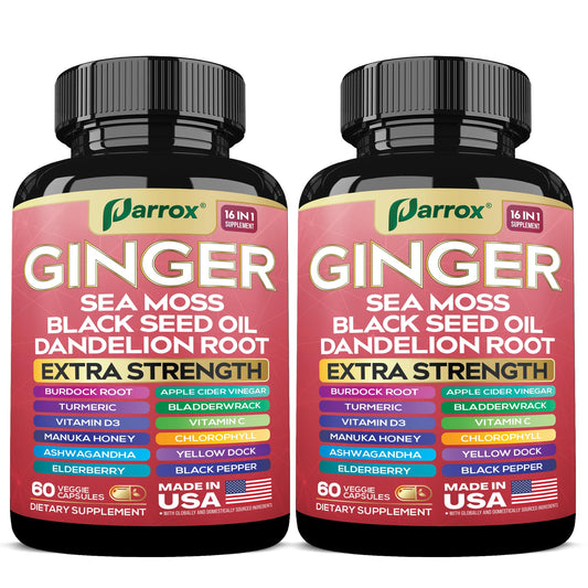 Parrox Ginger 16-in-1 Formula – Ginger, Black Seed Oil, Turmeric & Sea Moss (2 Pack)