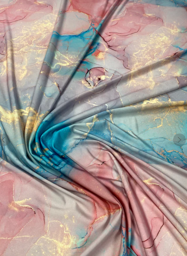 Pastel Marble Effect with Gold Veins Fabric by Metre