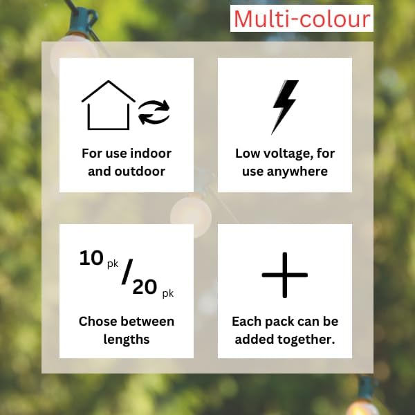 Outdoor Festoon String Lights 14M Multicolour Connectable LEDs