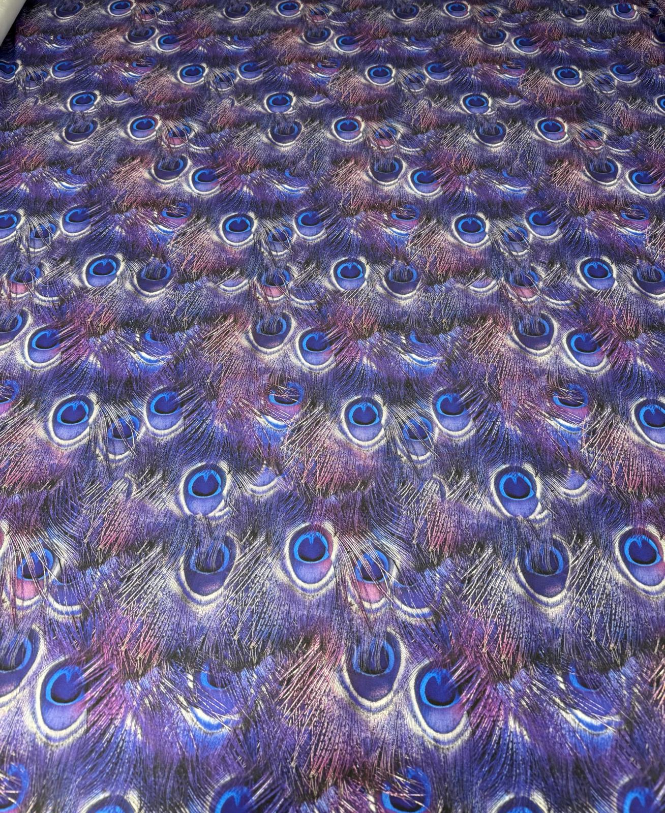 Peacock Feather Print Fabric in Blue & Purple | Fabric by Metre