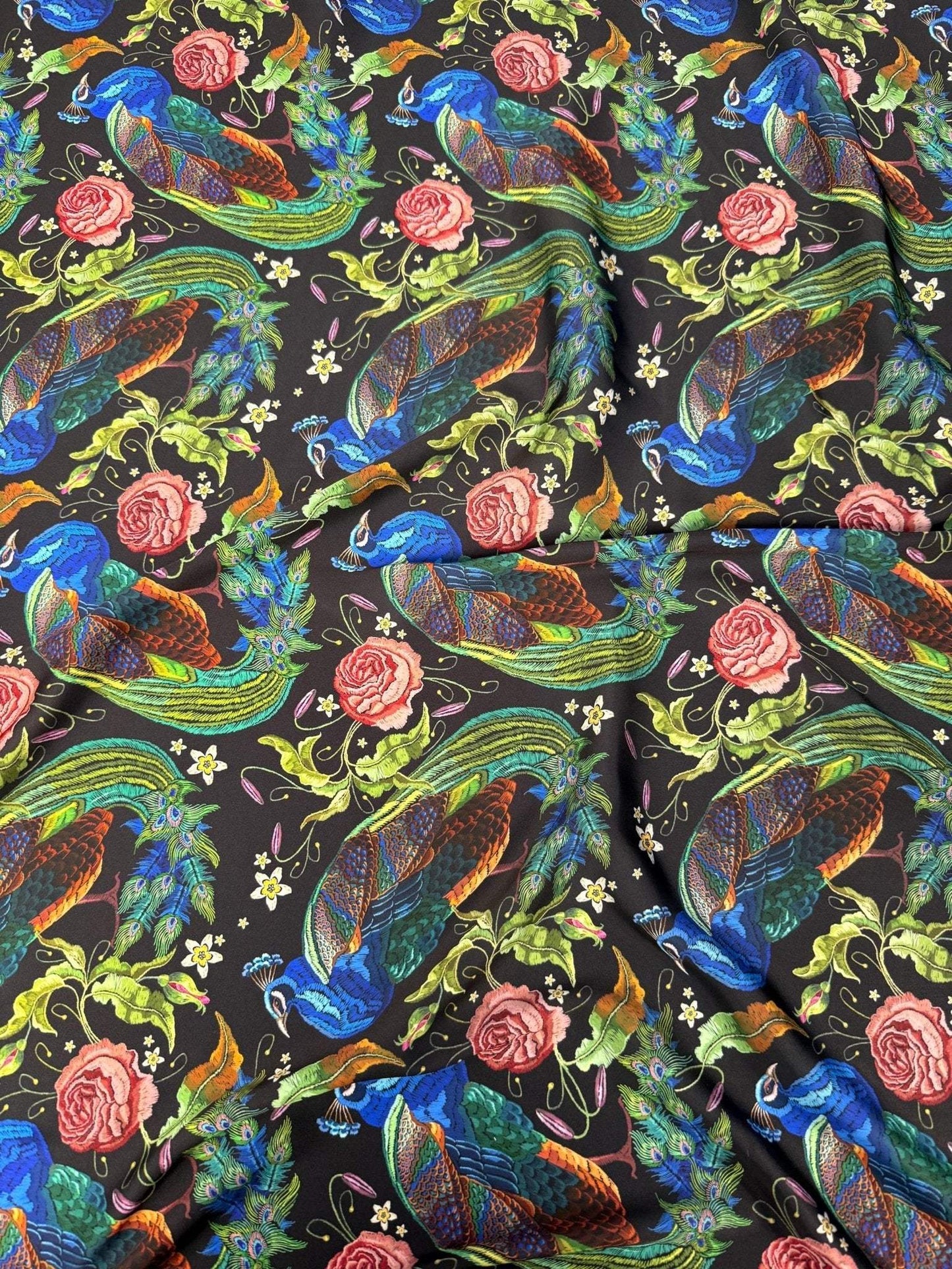 Peacock Rose Fabric By Metre