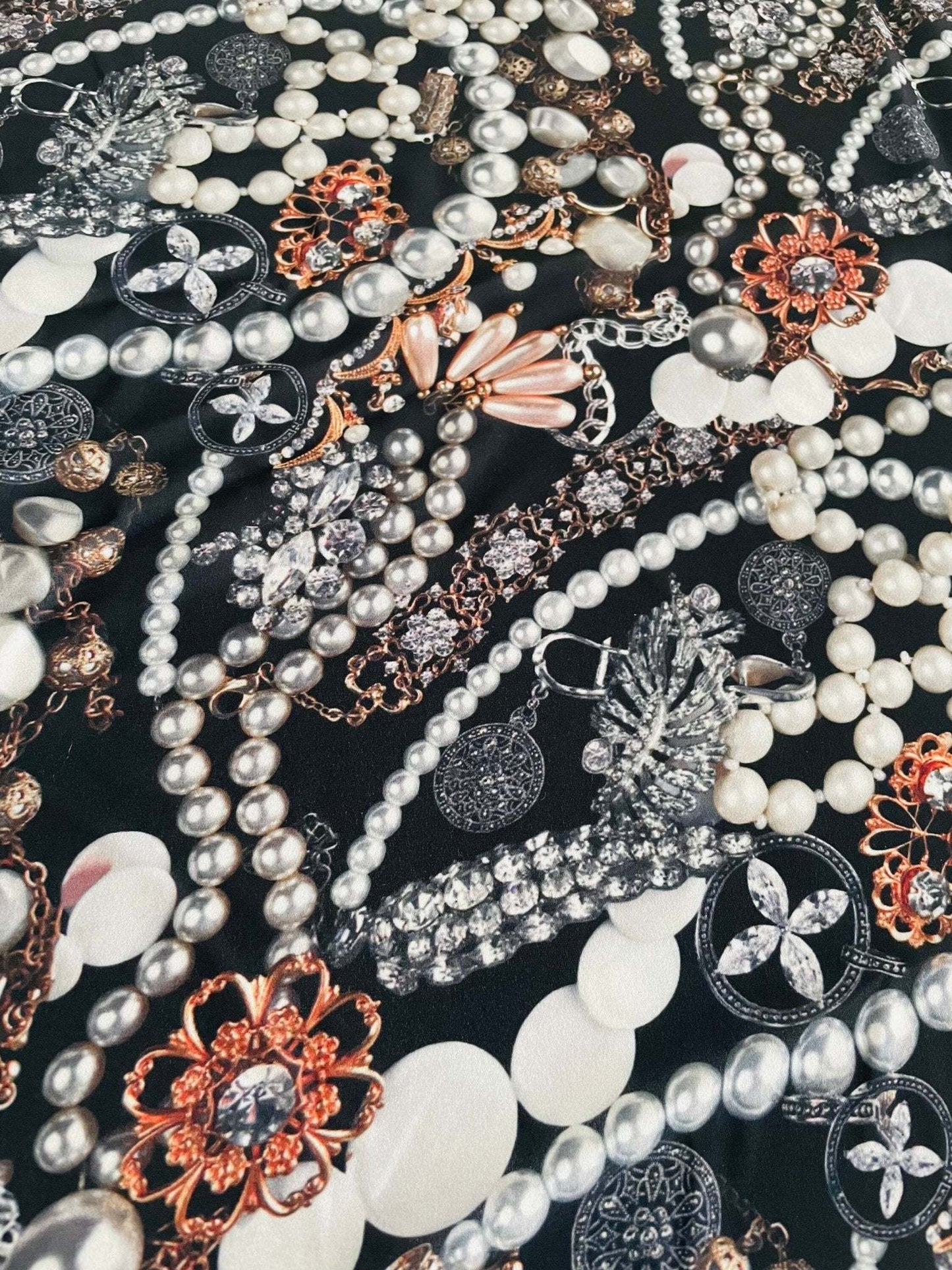 Black Jewelry Fabric with Pearl Pattern for Elegant Accessories – Multiple Fabric Options, Sold by Metre