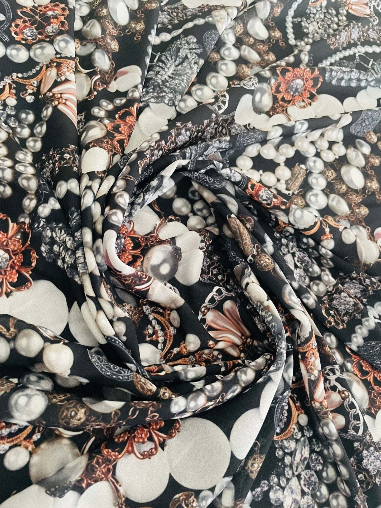 Black Jewelry Fabric with Pearl Pattern for Elegant Accessories – Multiple Fabric Options, Sold by Metre