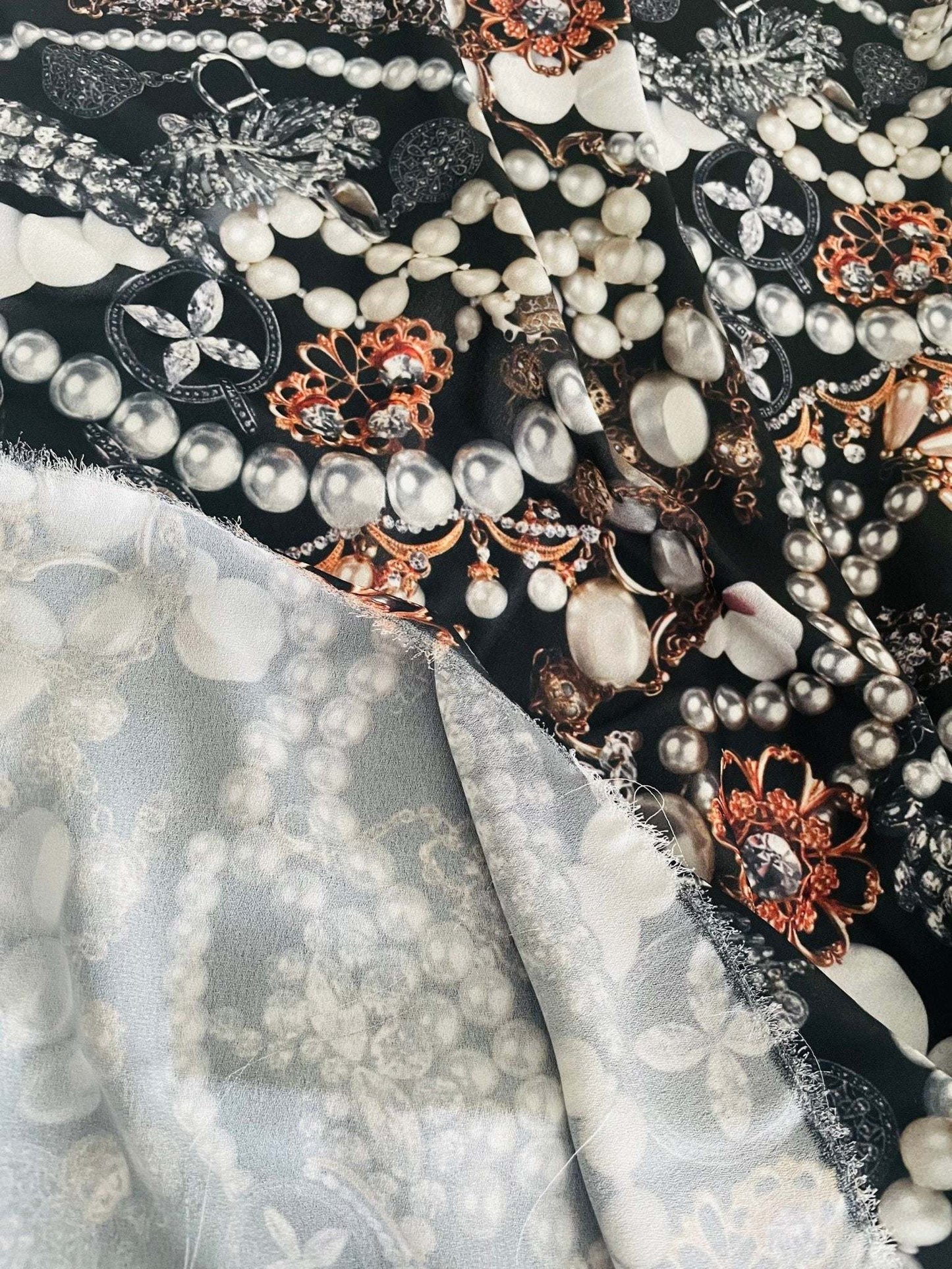 Black Jewelry Fabric with Pearl Pattern for Elegant Accessories – Multiple Fabric Options, Sold by Metre