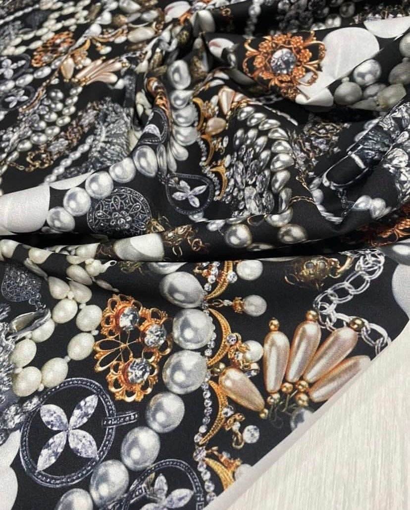 Black Jewelry Fabric with Pearl Pattern for Elegant Accessories – Multiple Fabric Options, Sold by Metre