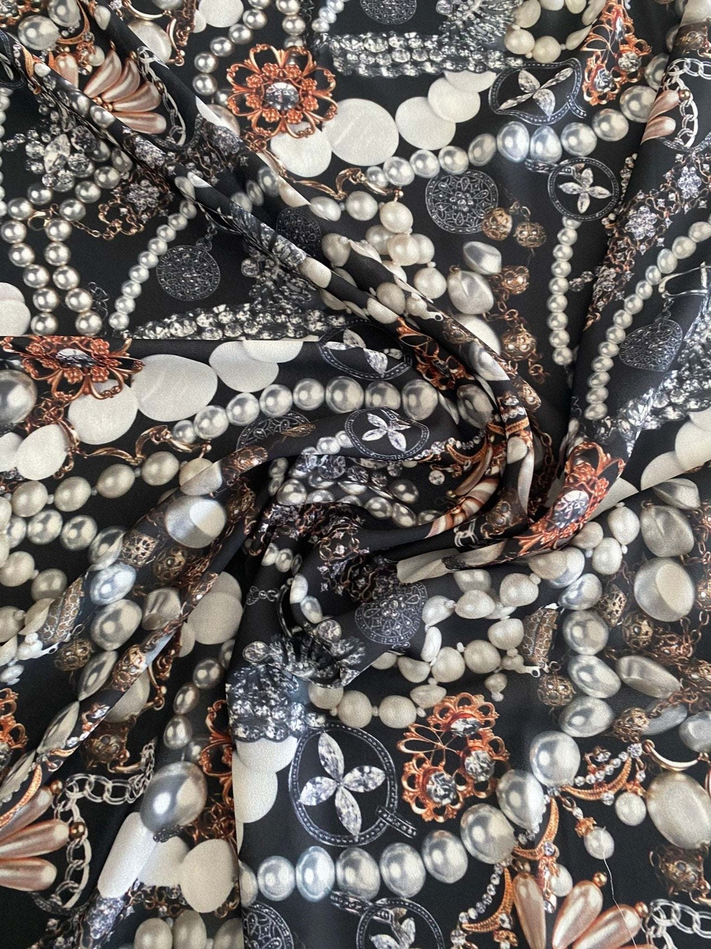 Black Jewelry Fabric with Pearl Pattern for Elegant Accessories – Multiple Fabric Options, Sold by Metre