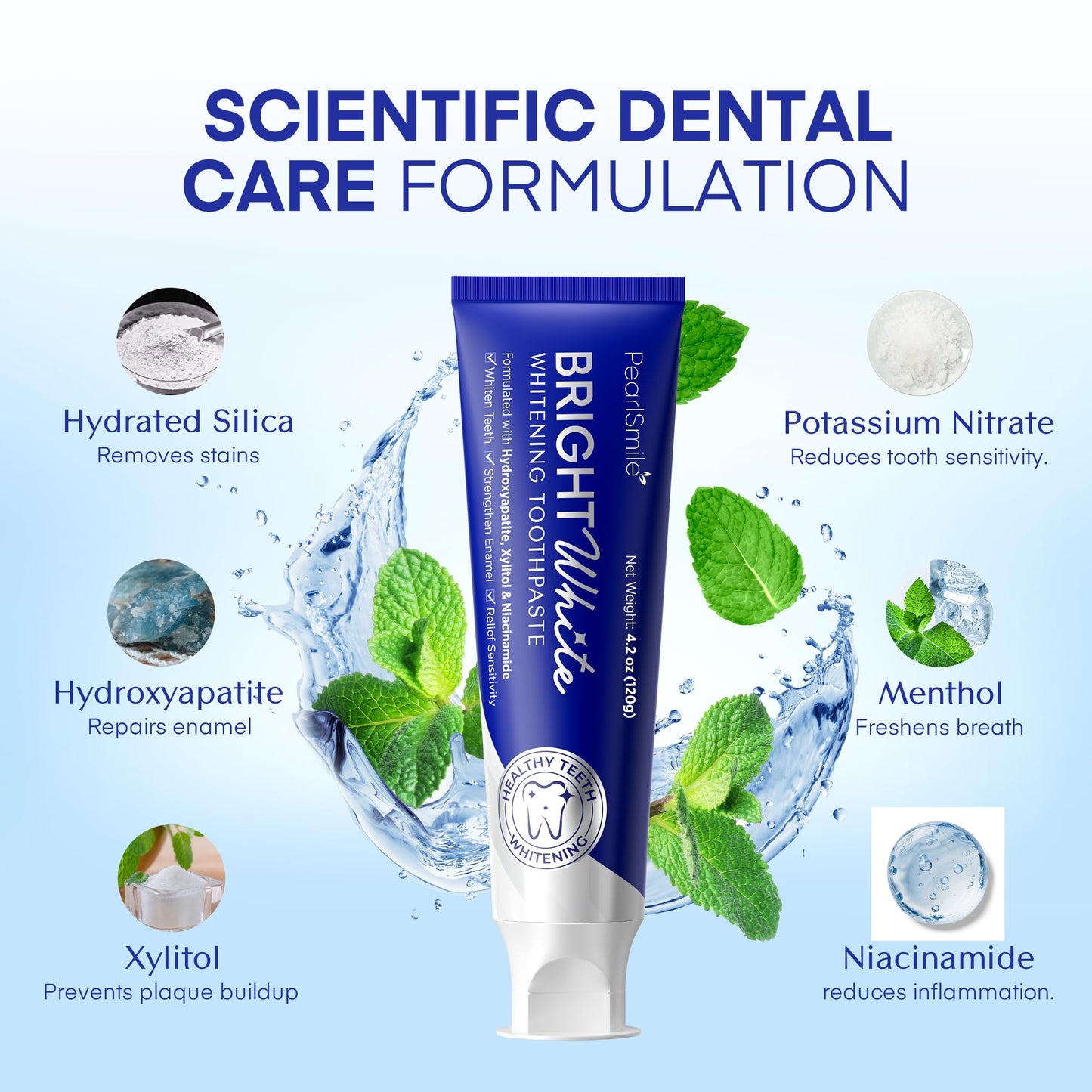 PearlSmile Nano-Hydroxyapatite Niacinamide Whitening Toothpaste – Fluoride-Free, 4.2oz Pack of 3