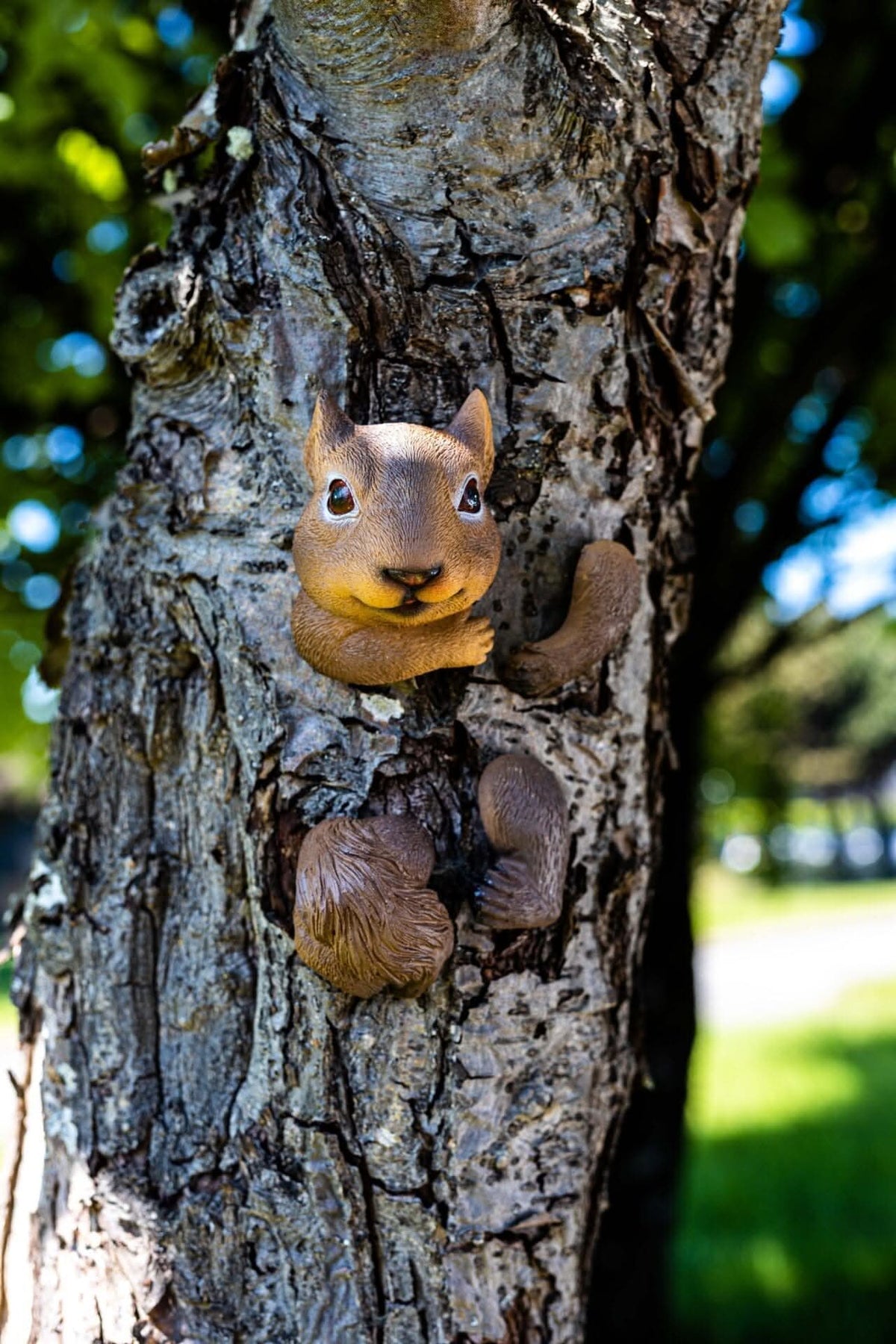 Resin Tree Hugging Squirrel Peeking Garden Ornament