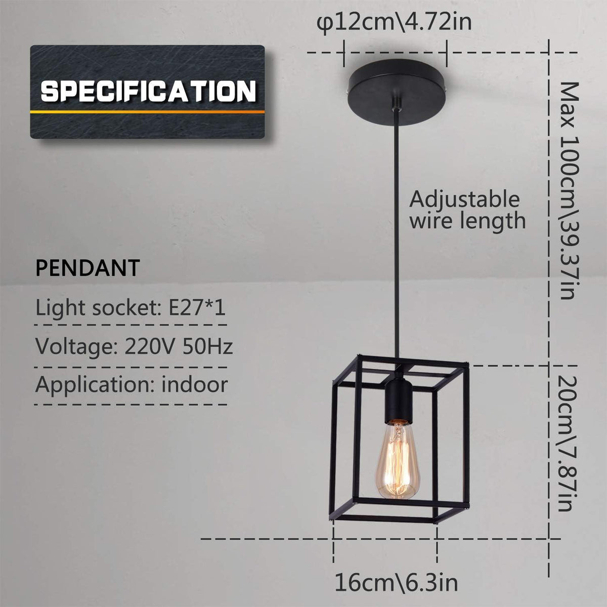 Pendant Light Vintage Retro Ceiling Lamp Industrial Black Metal Lamp