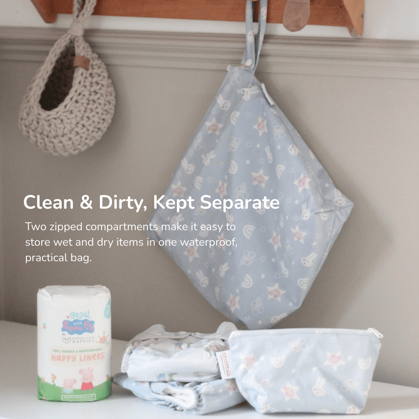 Peppa Pig Grab & Go Nappy Wet Bag - Blue Mix Peppa & Friends
