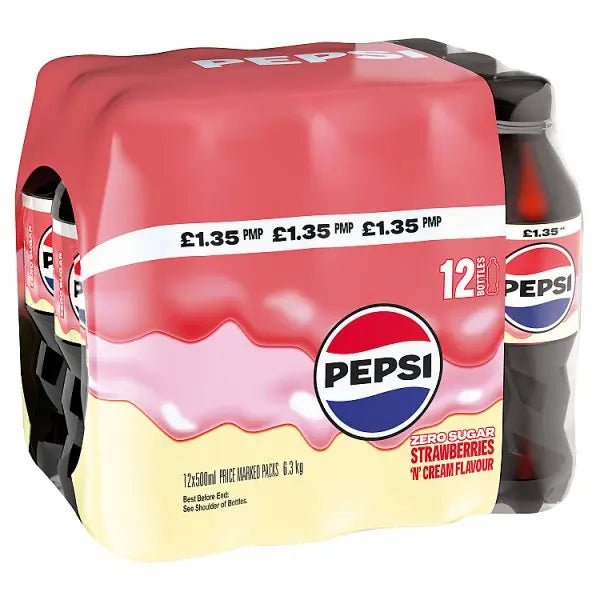 Pepsi Strawberries 'N' Cream Flavour PMP Bottles 12 x 500ml (Case of 12)