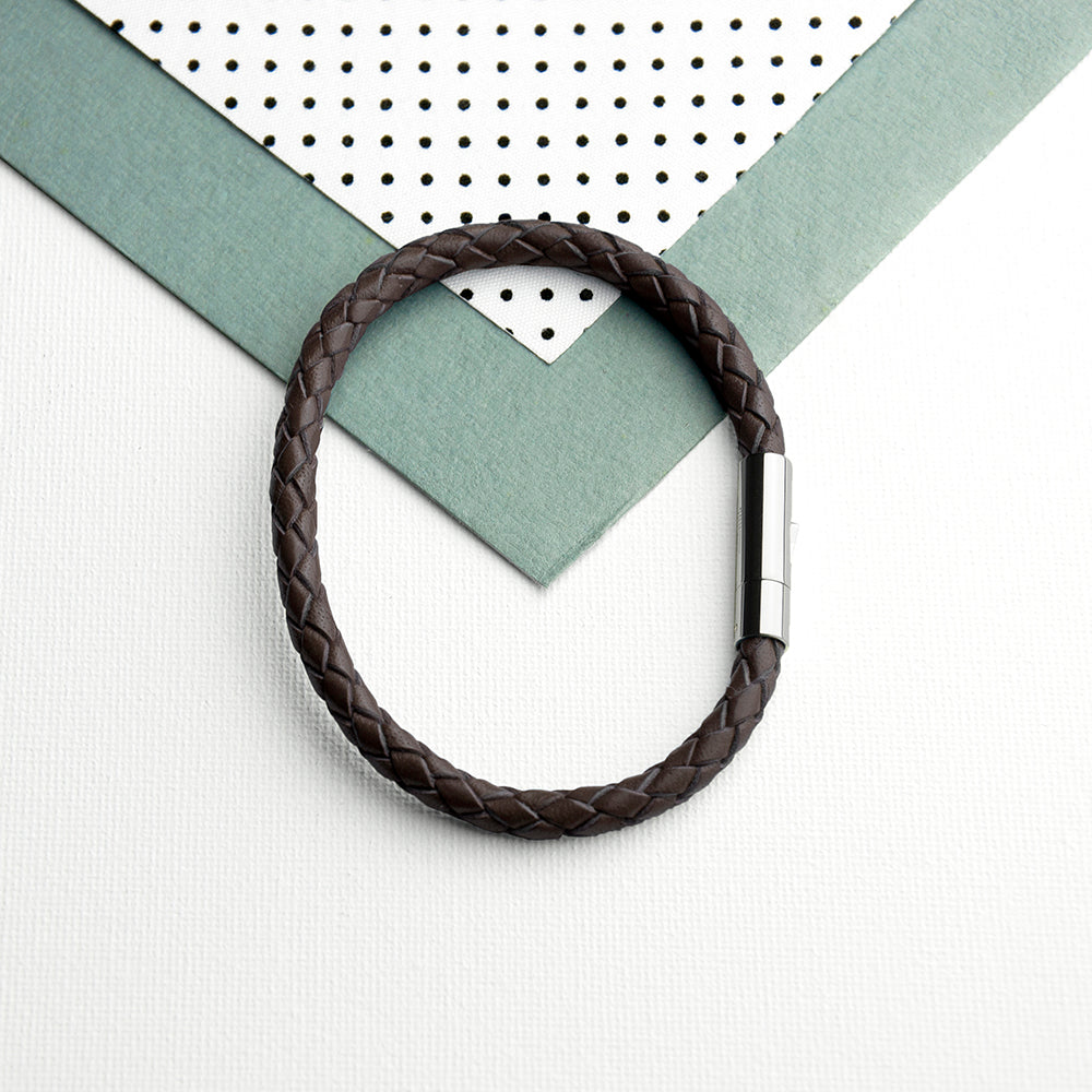 Personalised Men's Capsule Tube Woven Bracelet in Cedar Brown