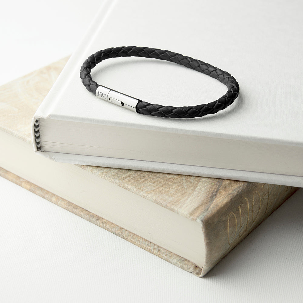 Personalised Men's Capsule Tube Woven Bracelet in Black
