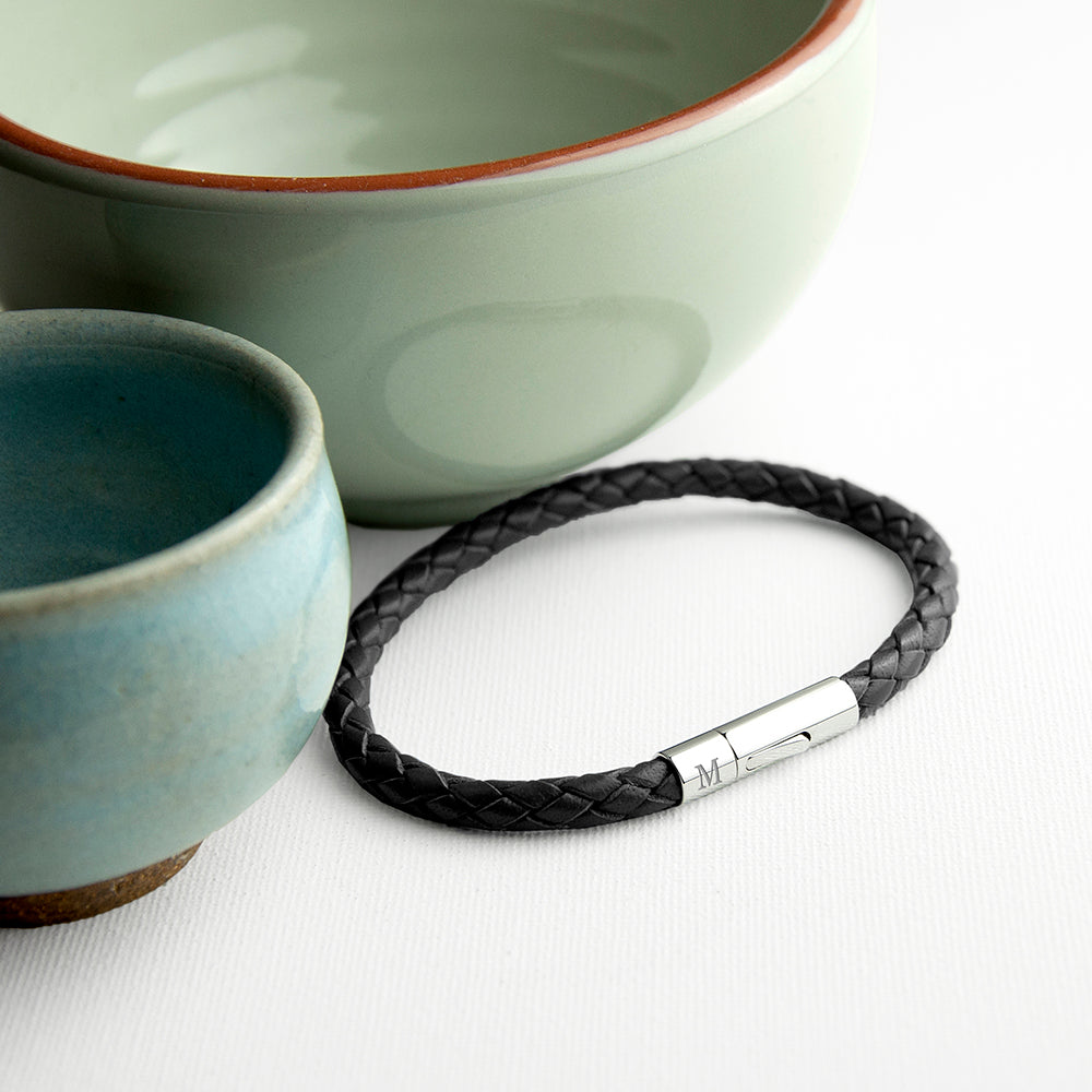 Personalised Men's Capsule Tube Woven Bracelet in Black