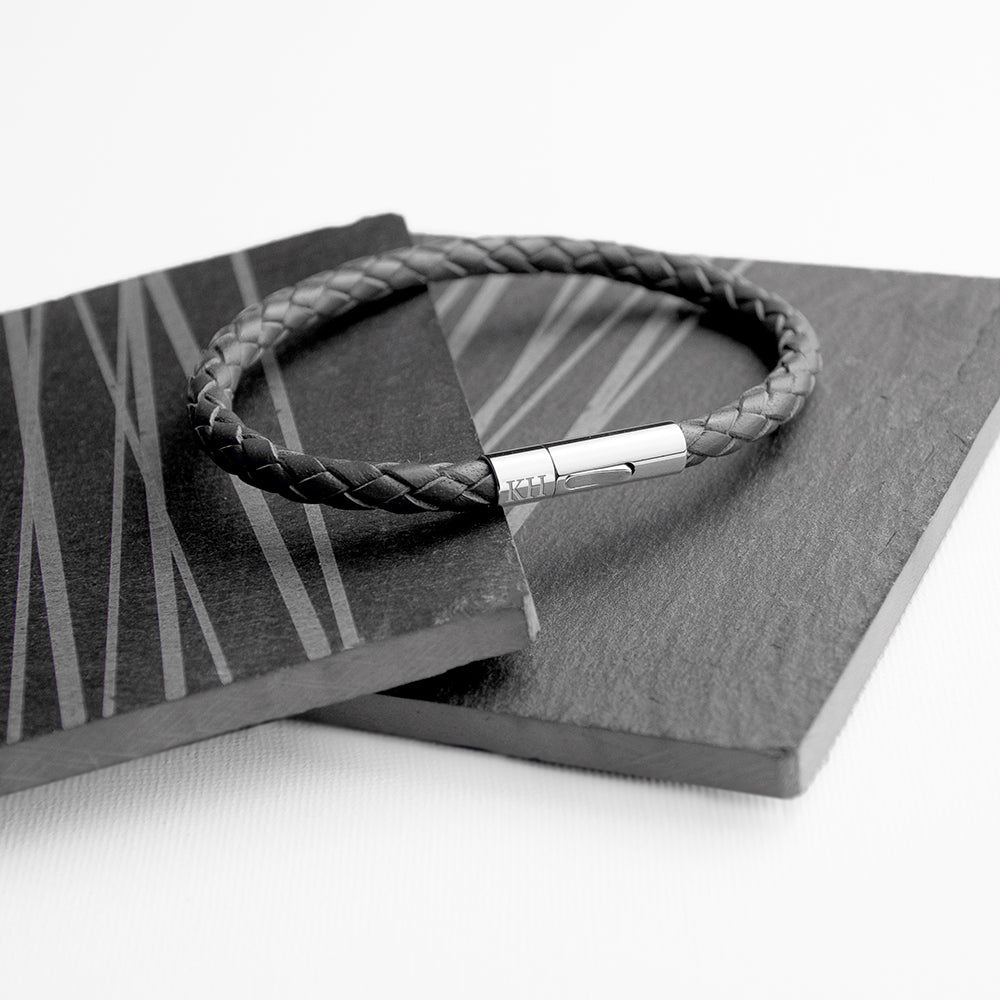 Personalised Men's Capsule Tube Woven Bracelet in Black