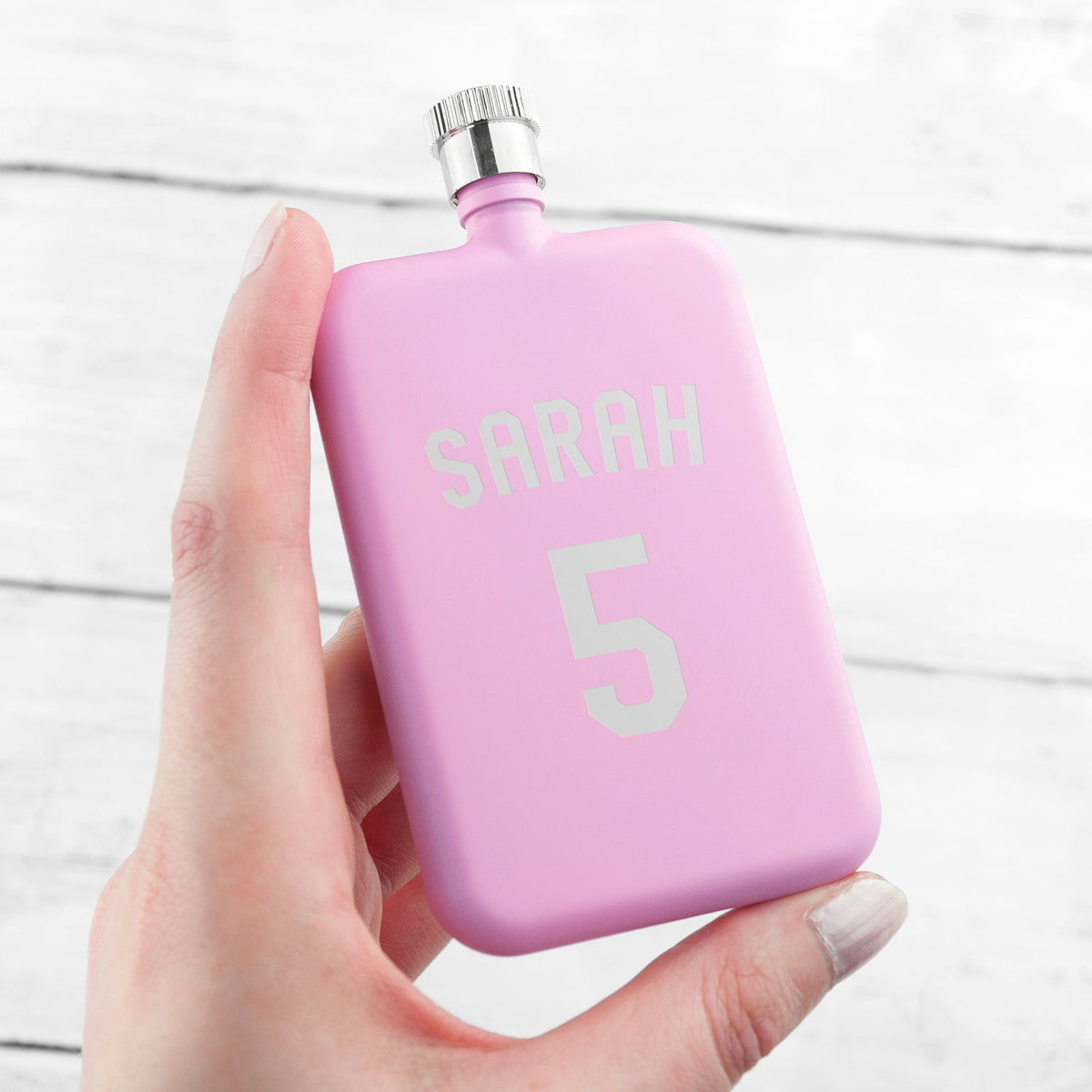 Personalised Pink Slimline Football Shirt Hip Flask