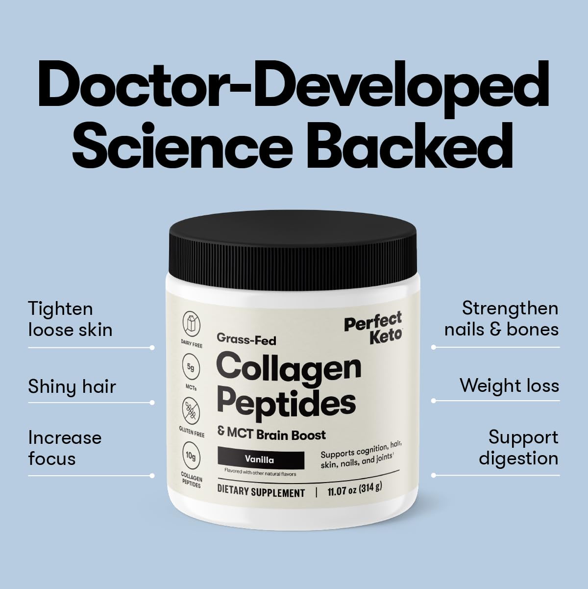 Perfect Keto Collagen Peptides Powder with MCT Oil – Grass-Fed Type I & III, Gluten Free, Low Carb, Keto Coffee Creamer