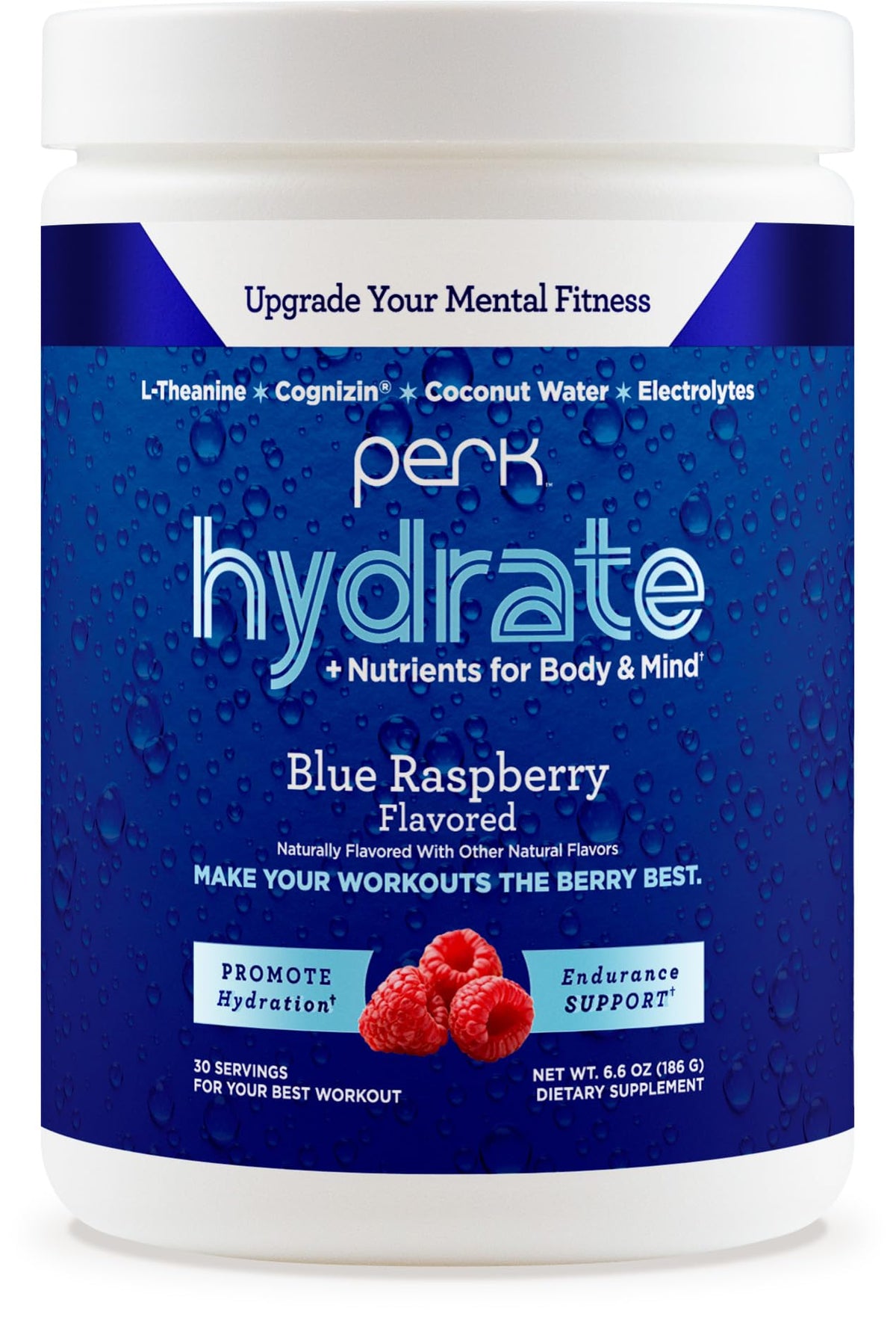Perk Hydrate Blue Raspberry Electrolyte Drink Mix (30 Servings) - Gluten Free