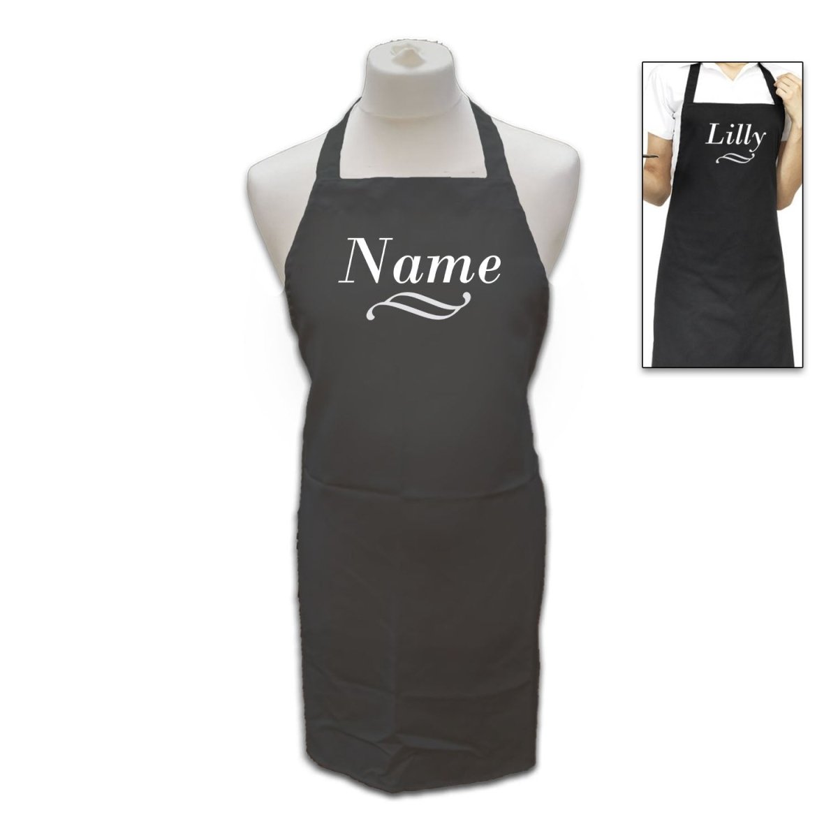 Personalised Black Apron with Name and Flourish