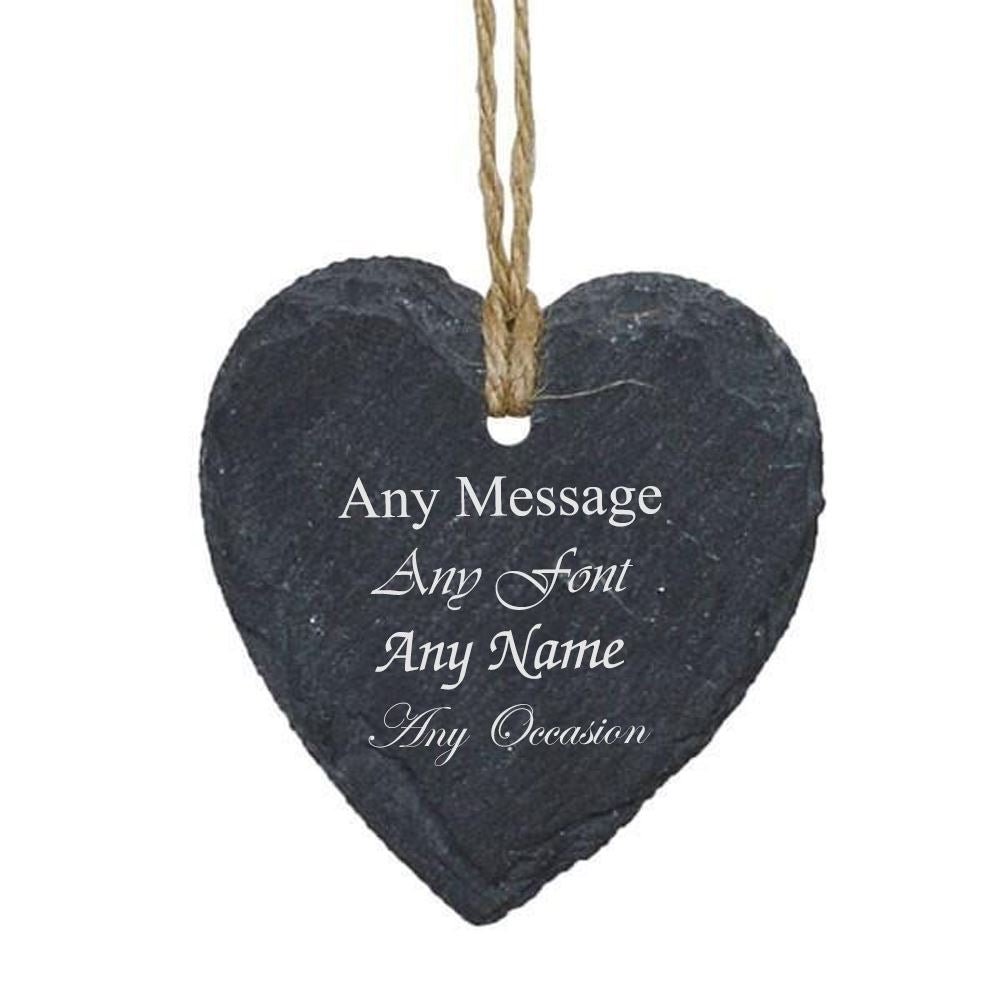 Personalised Engraved Hanging Heart Slate Tag