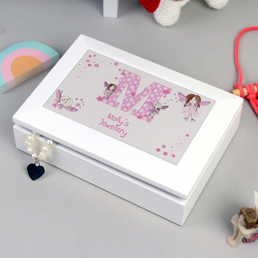 Personalised Fairy Letter White Jewellery Box
