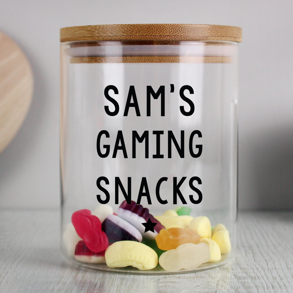 Personalised Free Text Glass Jar With Bamboo Lid