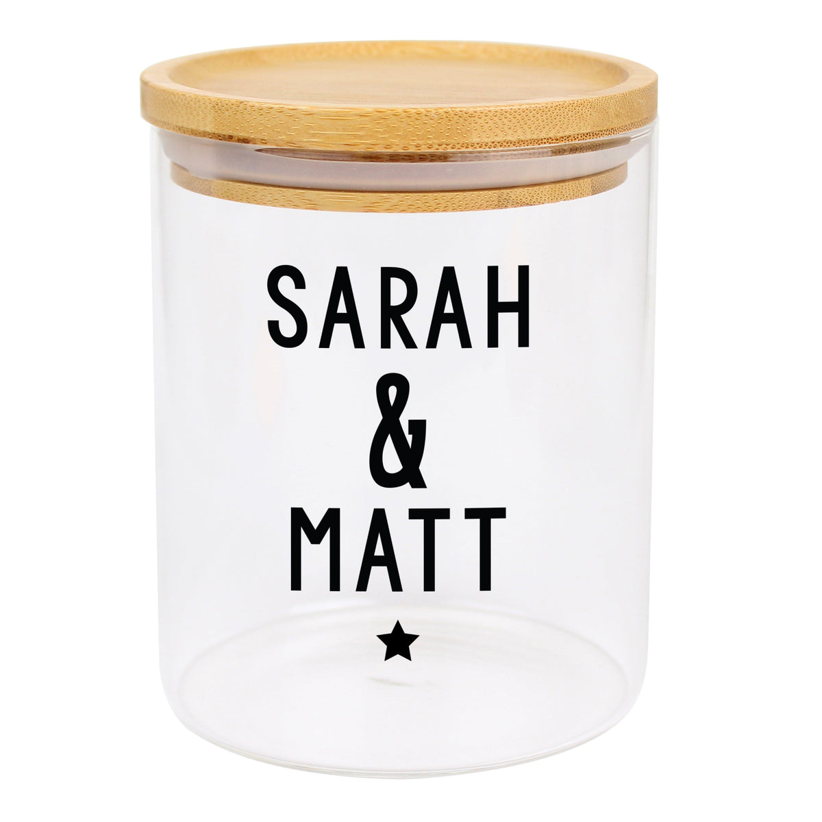 Personalised Free Text Glass Jar With Bamboo Lid