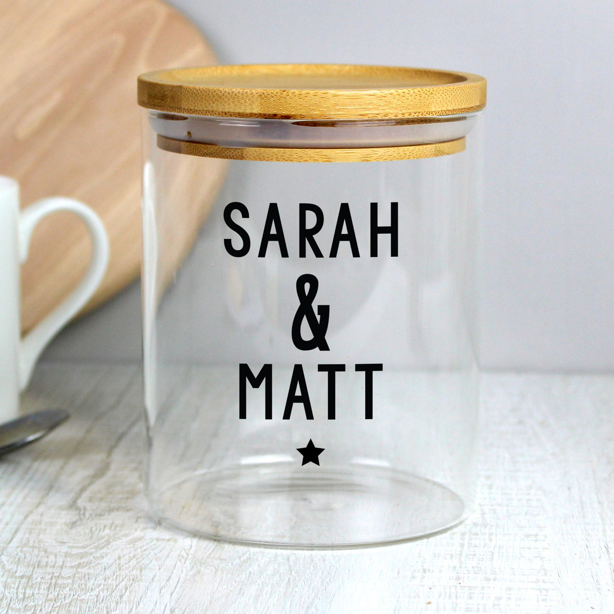 Personalised Free Text Glass Jar With Bamboo Lid