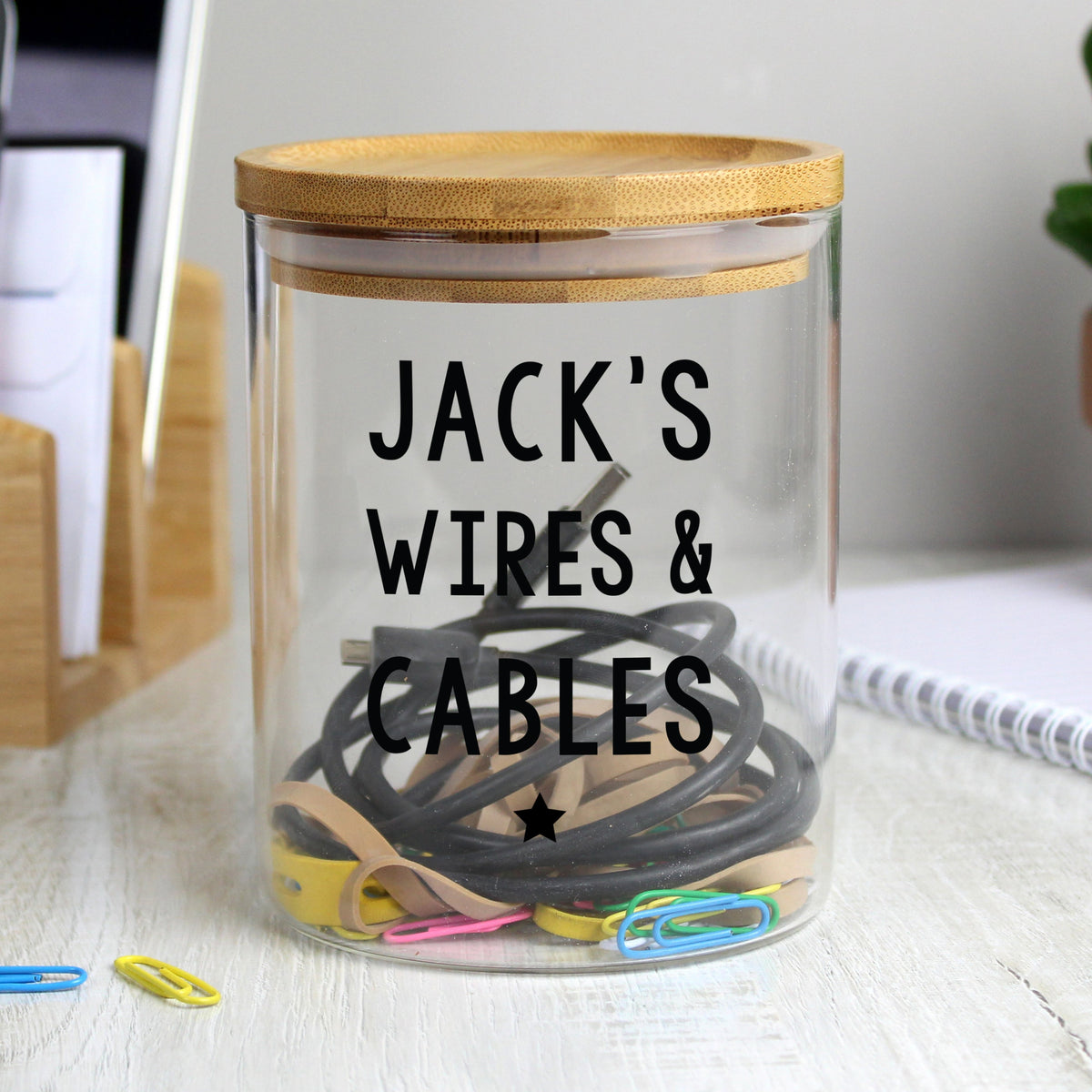 Personalised Free Text Glass Jar With Bamboo Lid