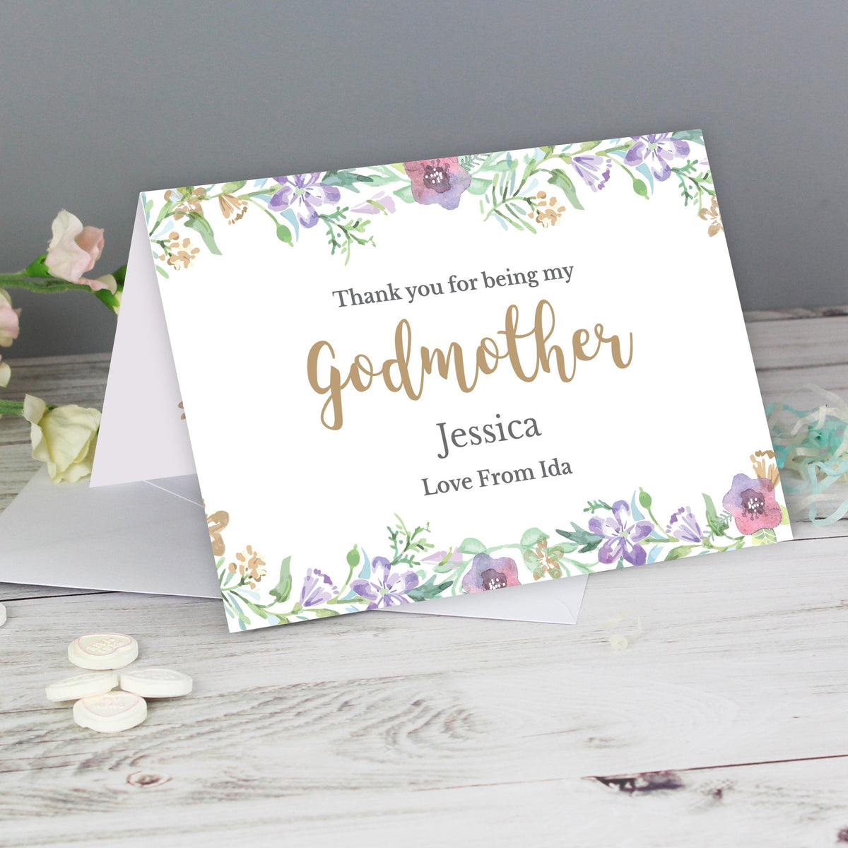 Personalised Godmother 'Floral Watercolour' Card