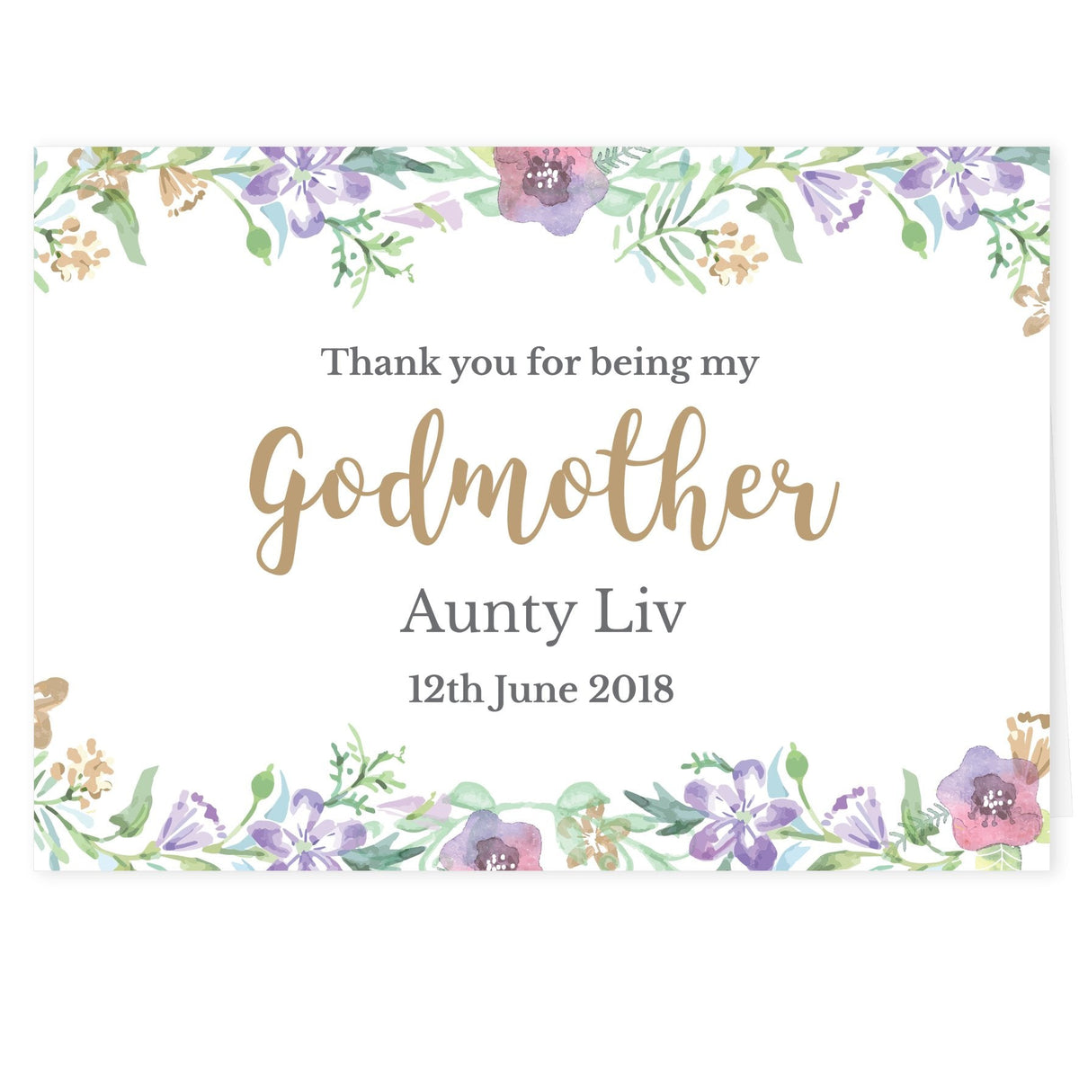 Personalised Godmother 'Floral Watercolour' Card