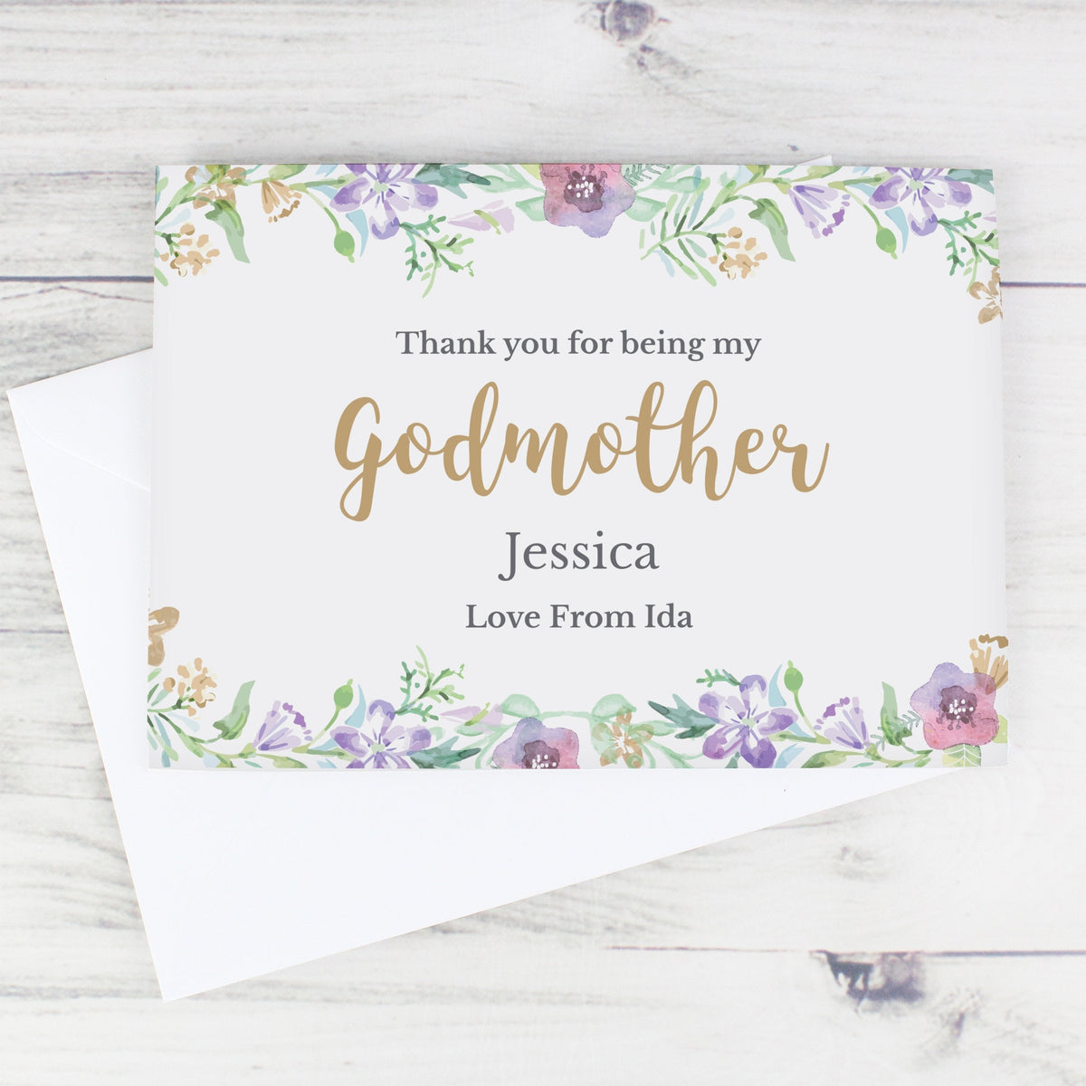 Personalised Godmother 'Floral Watercolour' Card