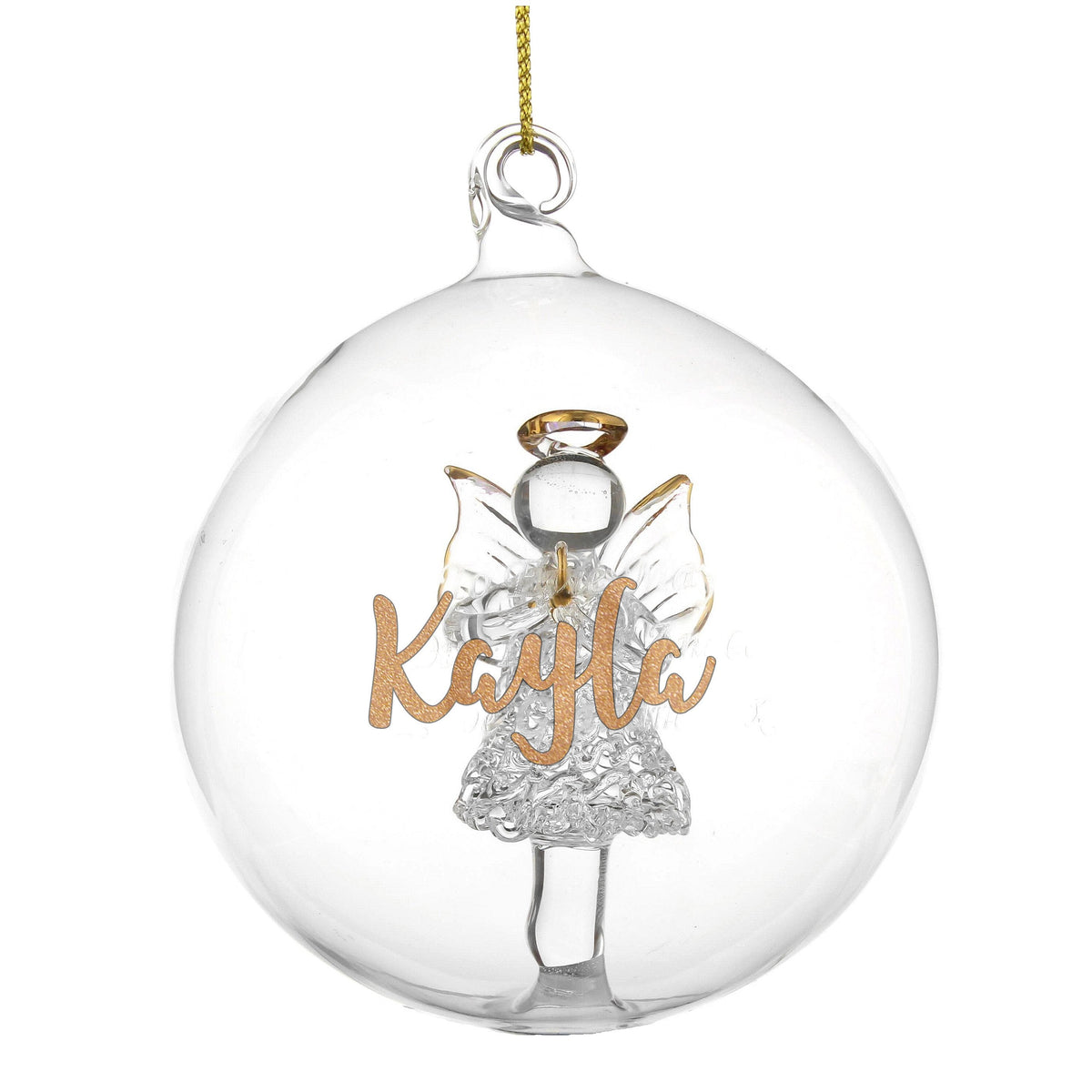 Personalised Gold Glitter Name Only Angel Glass Bauble