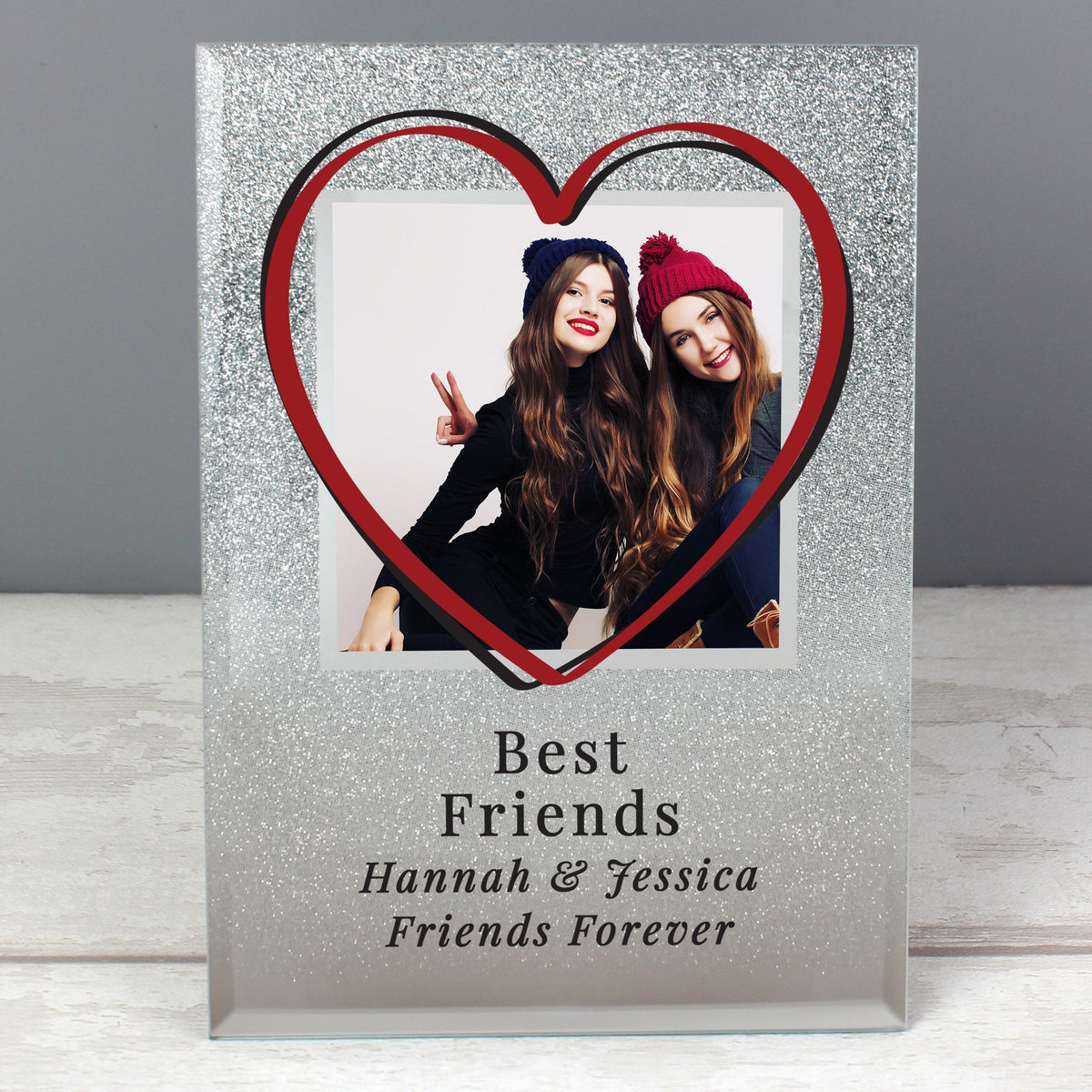 Personalised Heart 4x4 Inch Glitter Glass Photo Frame