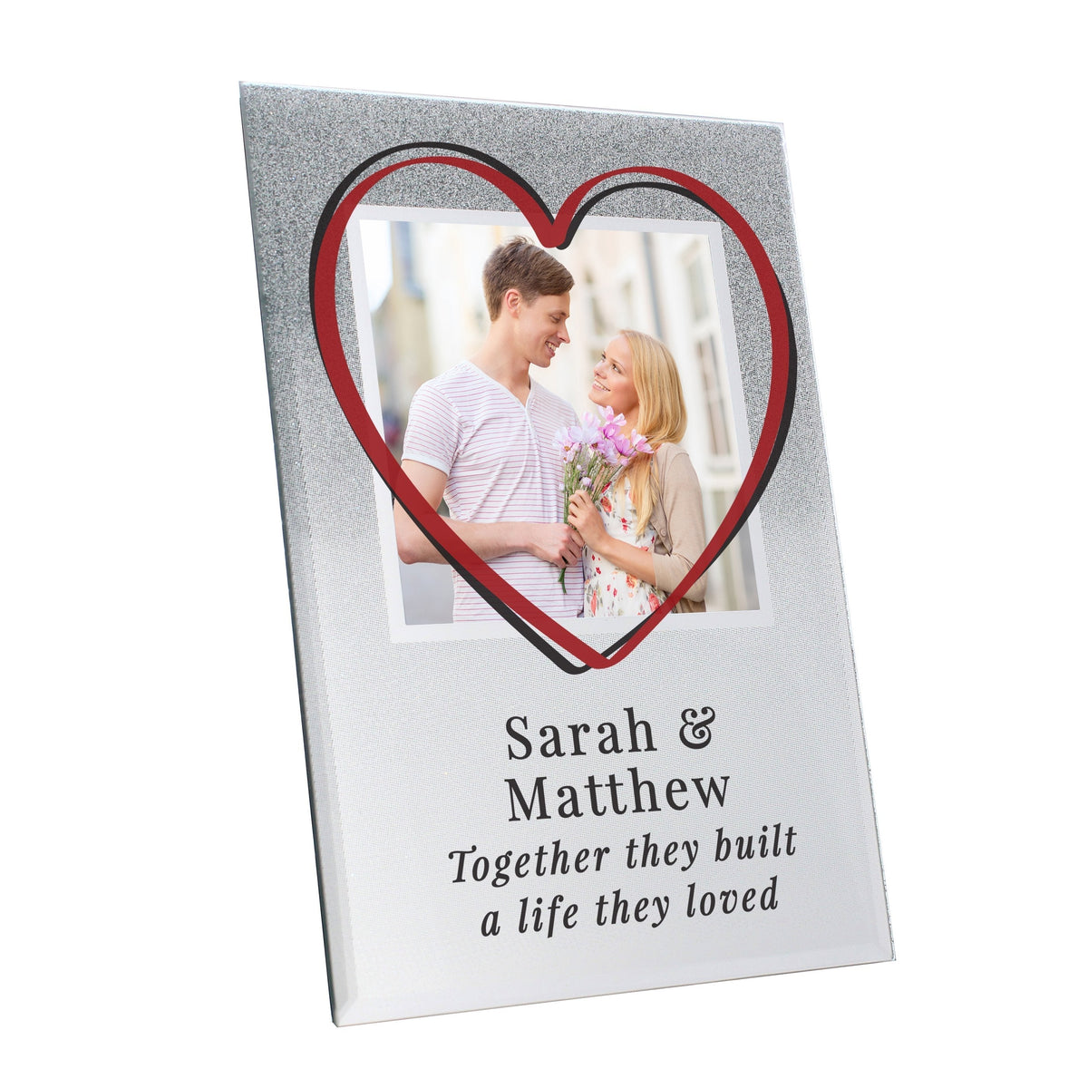 Personalised Heart 4x4 Inch Glitter Glass Photo Frame
