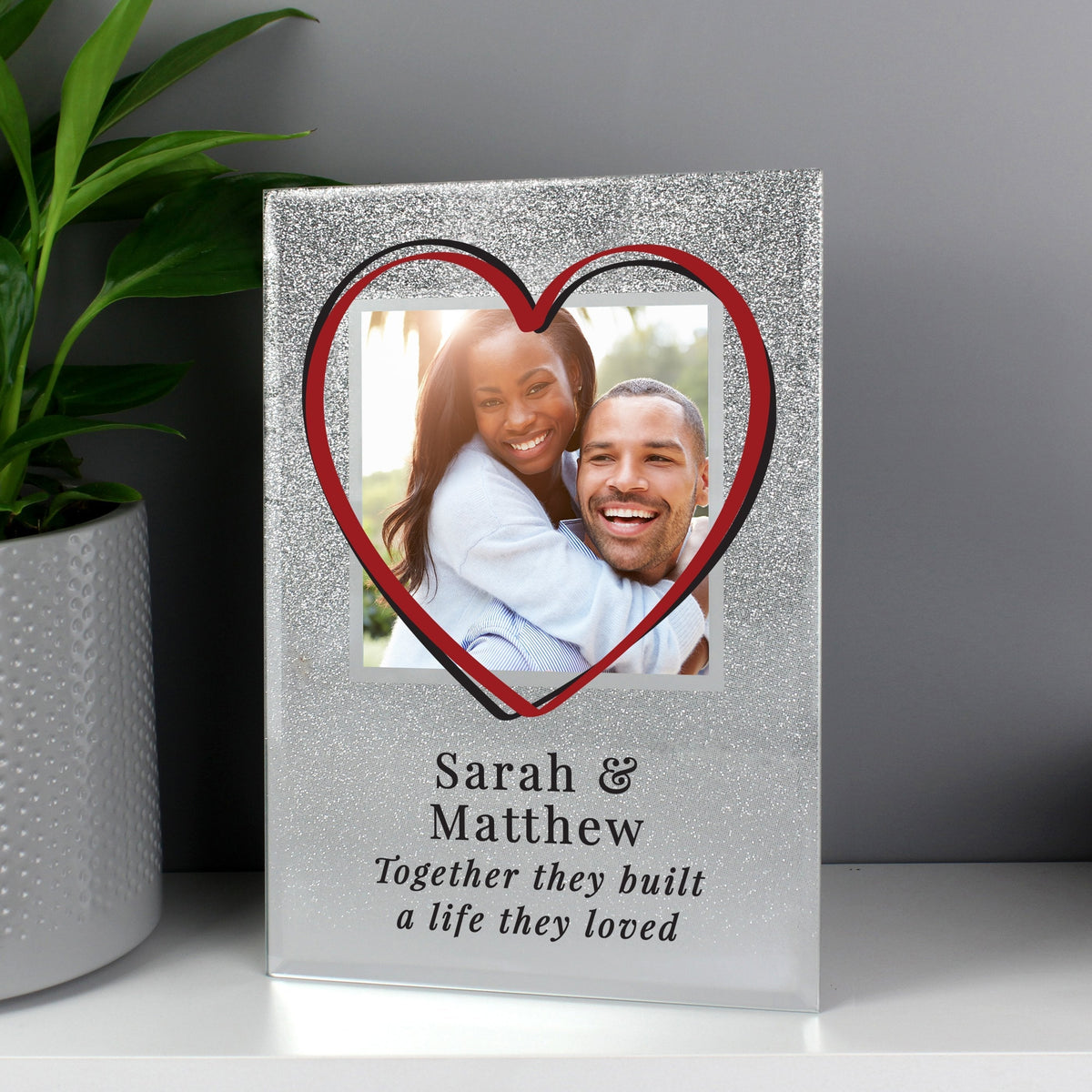 Personalised Heart 4x4 Inch Glitter Glass Photo Frame