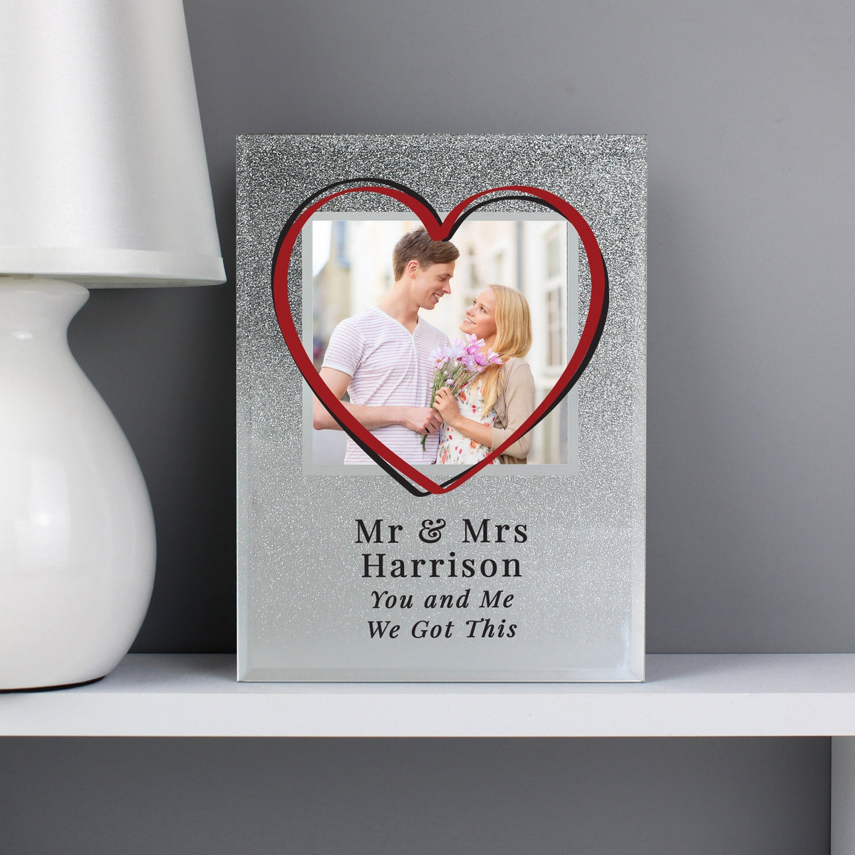 Personalised Heart 4x4 Inch Glitter Glass Photo Frame