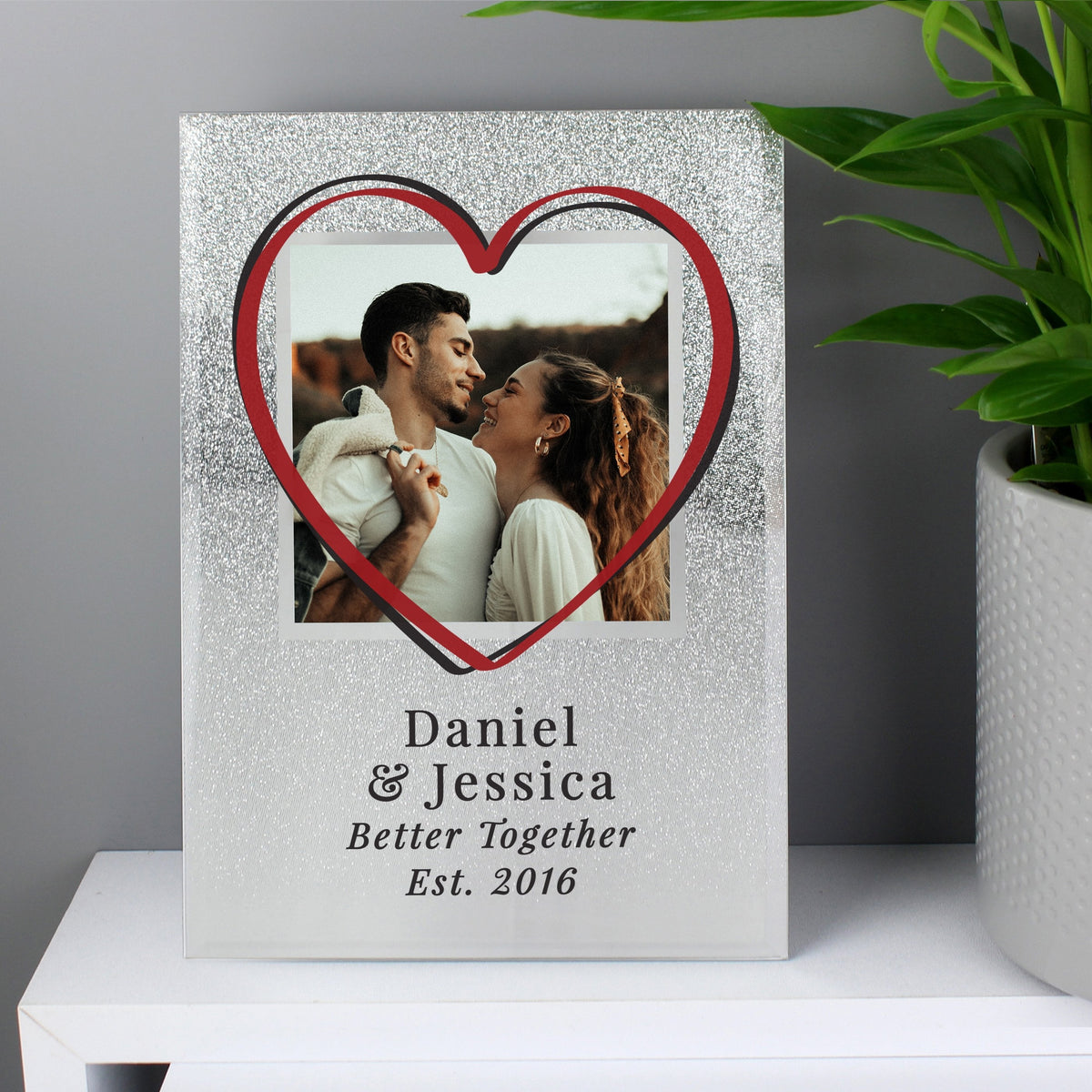 Personalised Heart 4x4 Inch Glitter Glass Photo Frame