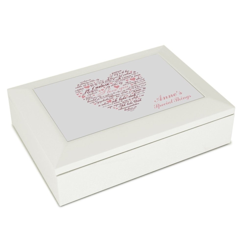 Personalised I Love You White Jewellery Box