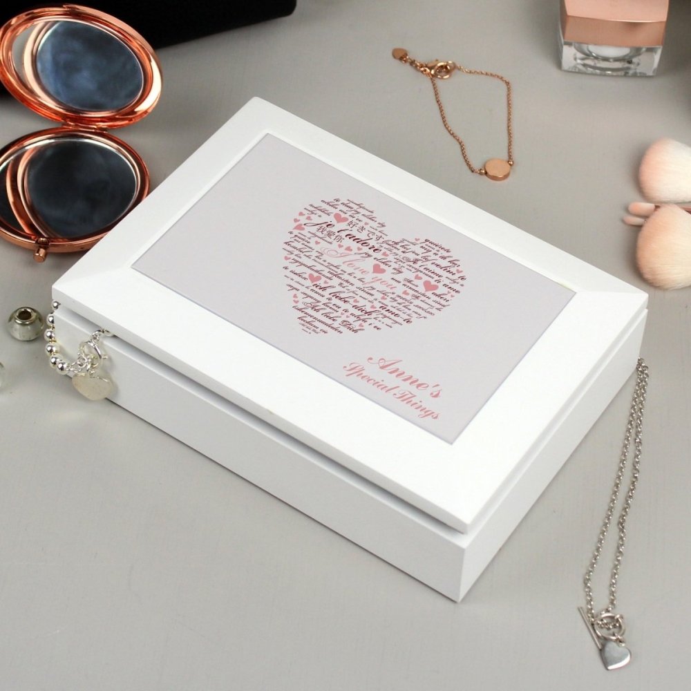 Personalised I Love You White Jewellery Box