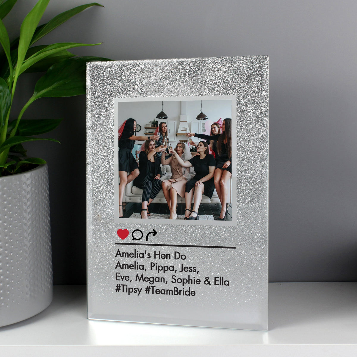 Personalised Instagram Post 4x4 Inch Glitter Glass Photo Frame