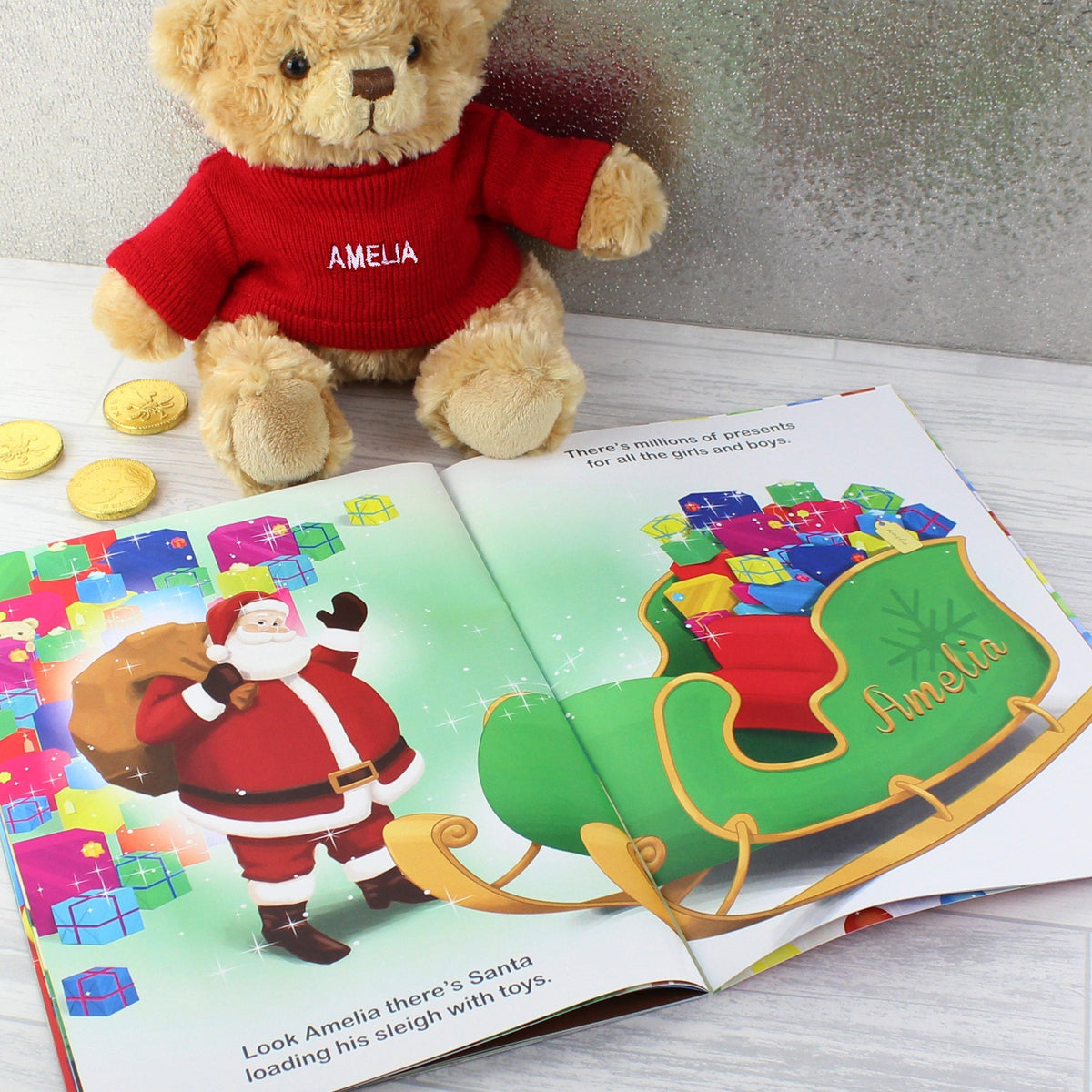 Personalised Magical Christmas Adventure Story Book And Personalised Teddy Bear